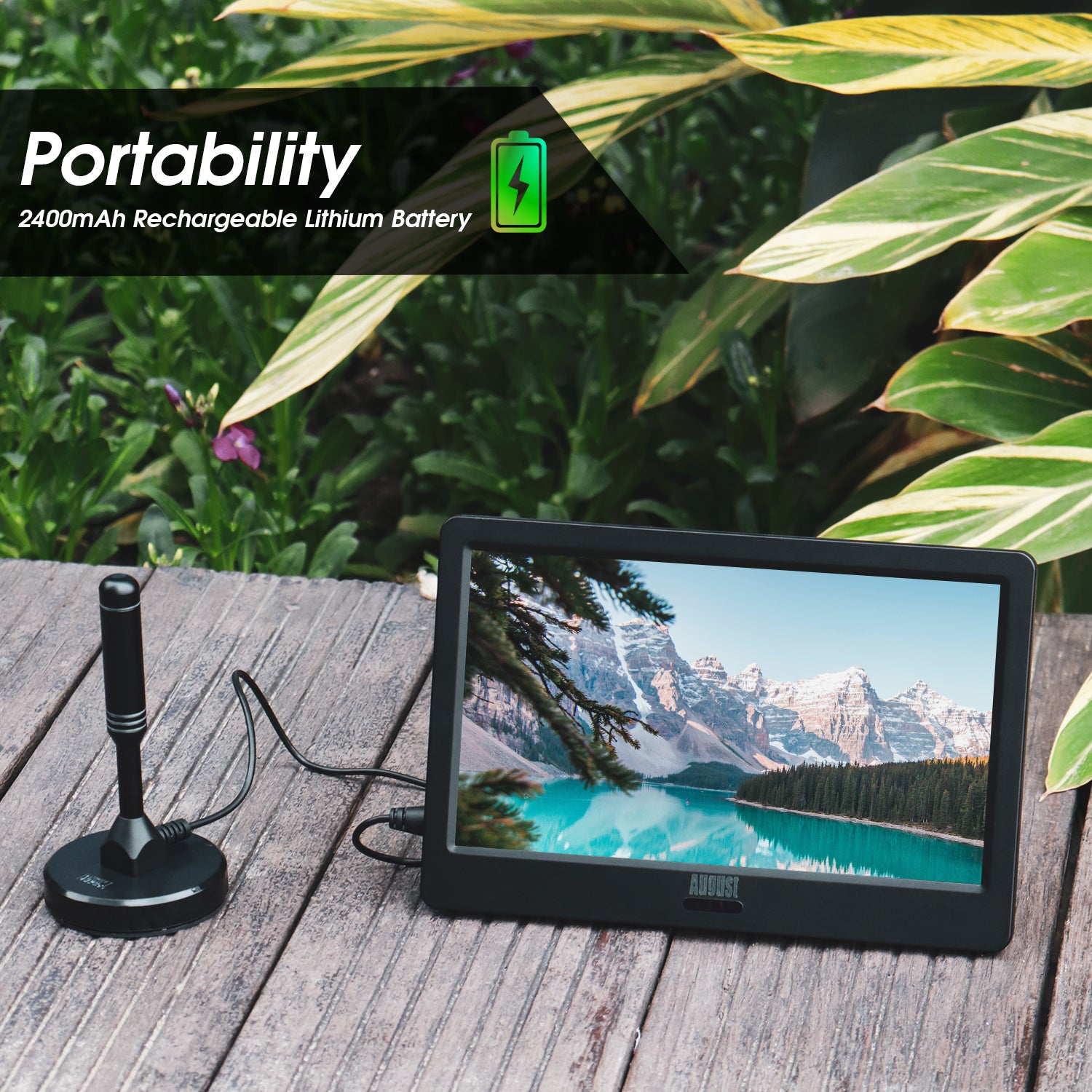 Refurbished August DA900D 9-Inch Portable TV with Freeview HD, Rechargeable Battery, HDMI, AV, USB & PVR - Perfect for Camping, Travel, and Home Use