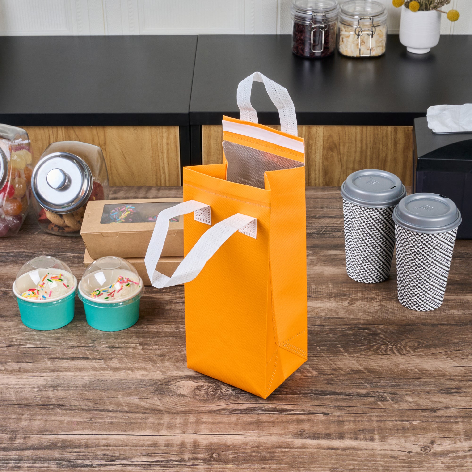 Orange Insulated Take Out Bags - Tamper Evident Food Delivery Bags (4.75