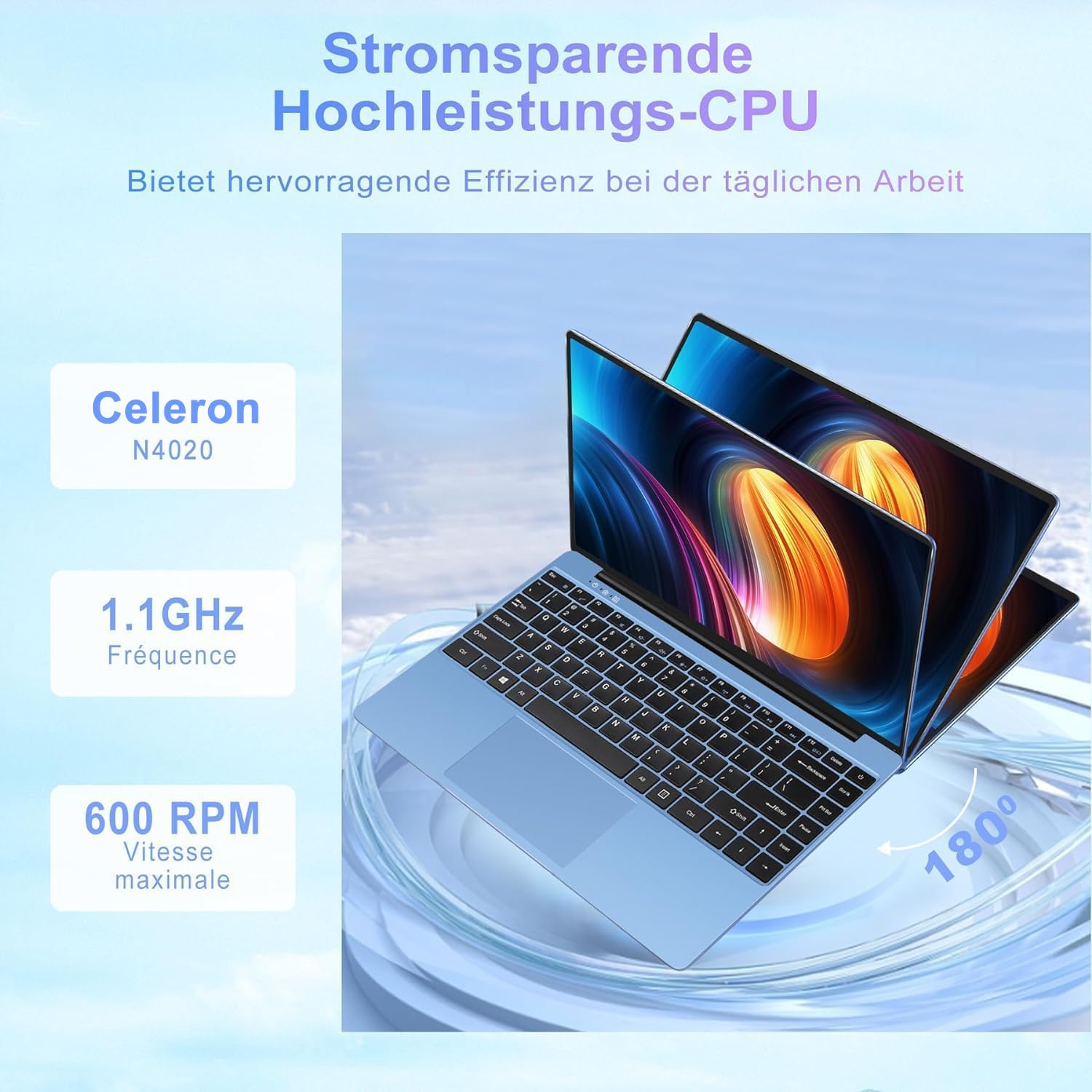 WOZIFAN 14 Inch Laptop with Windows 11, Metal Body, 256GB SSD (Expandable to 1TB), Lightweight Notebook with Dual WiFi 2.4G+5G, FHD Display, Bluetooth, USB, HDMI - Includes Wireless Mouse & German Silicone Keyboard Cover (Blue) - Perfect for Work, Study, and Travel
