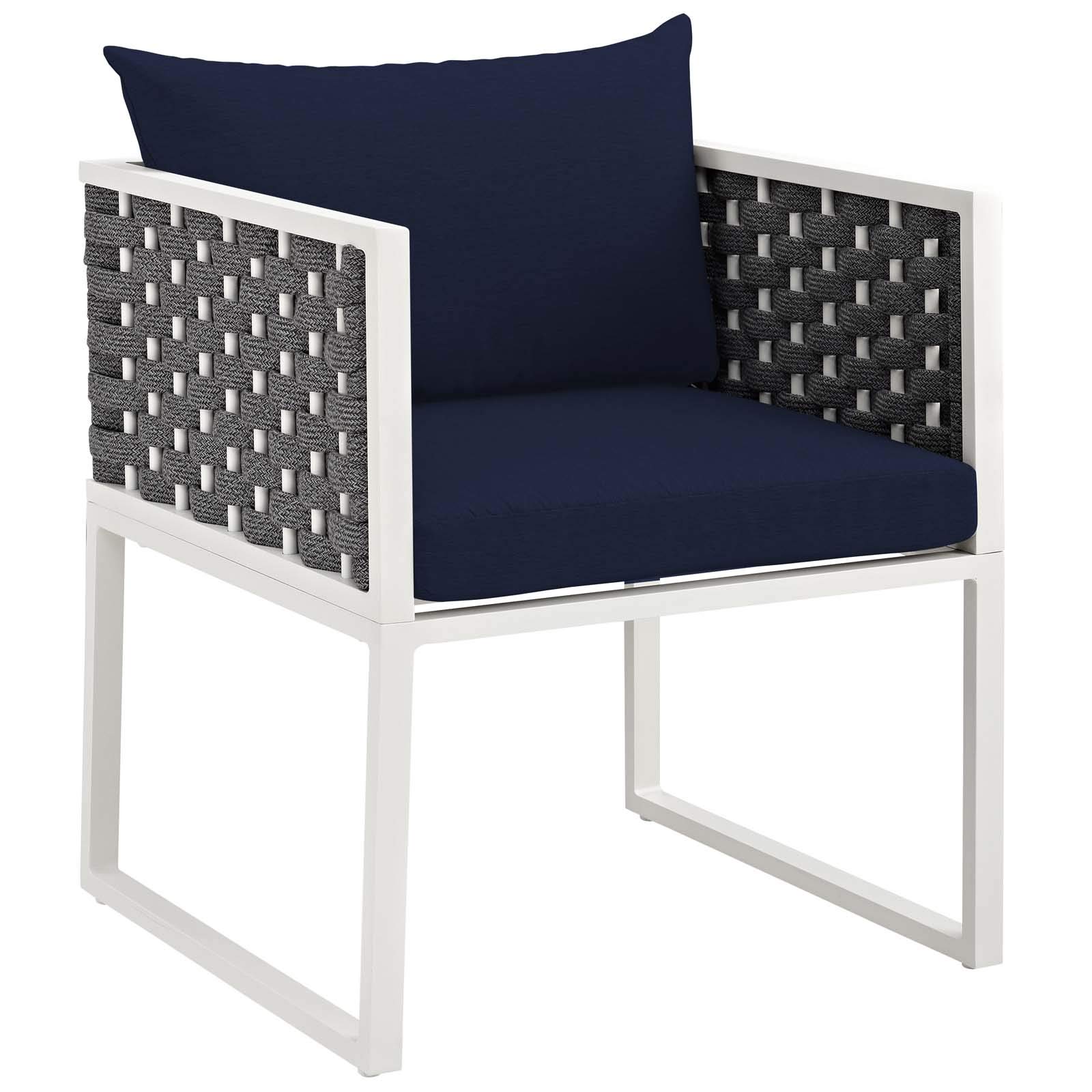 Modway Stance Outdoor Patio Dining Chair - White & Navy Woven Rope Armchair for Backyard, Poolside & Garden Relaxation