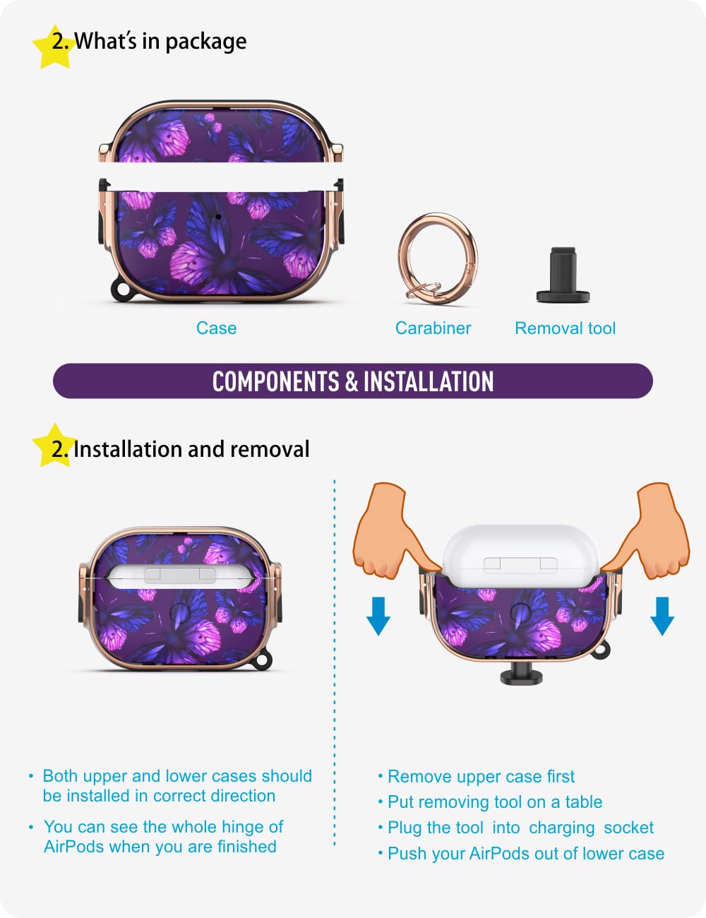 AirPods Pro 2 Case with Lock - Purple Butterfly for Women & Men | Travel Protection