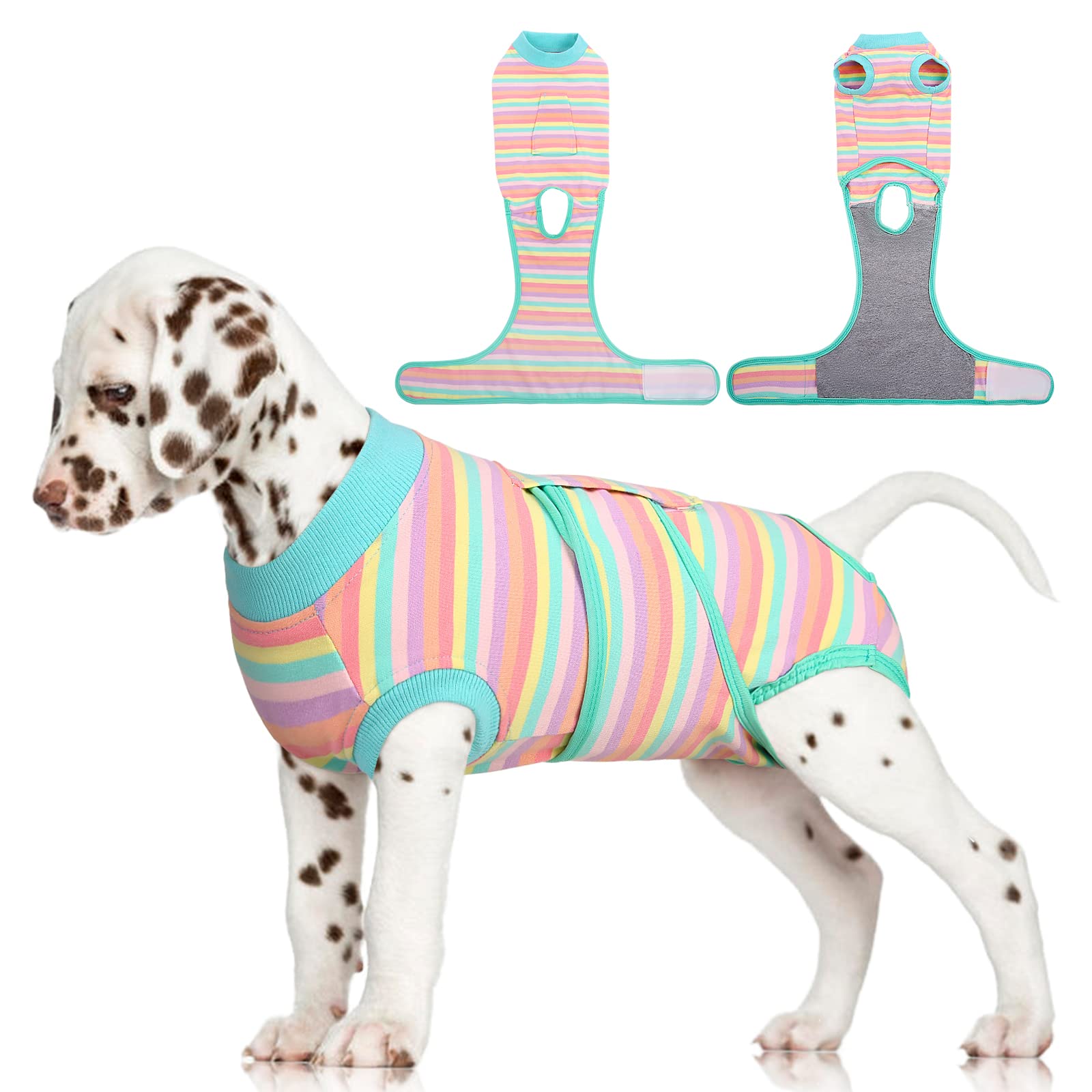 FUAMEY Post-Surgery Recovery Suit for Dogs - Soft, Breathable Dog Bodysuit | E-Collar & Cone Alternative | Male & Female Dog Neuter/Spay Suits | Anti-Licking Wound Protection Onesie in Mint Green Stripes (Size XS) - Perfect for Post-Op Care, Wound Healing & Comfort After Vet Procedures