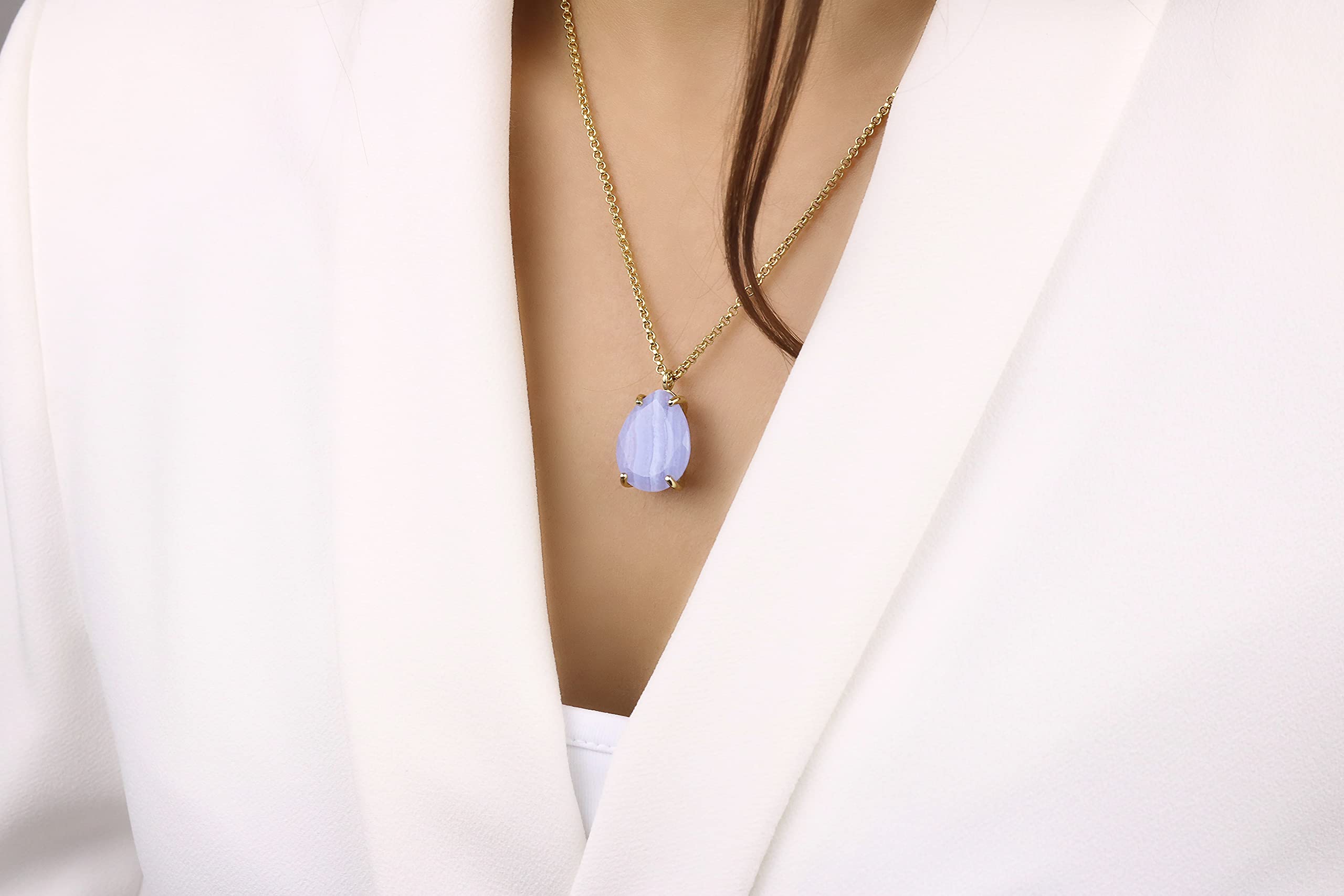 Handmade Silver Agate Pendant Necklace for Women - Elegant Teardrop Statement Jewelry - Perfect Gift for Mother's Day, Birthday & Graduation - Ideal for Office Wear, Date Nights and Special Occasions
