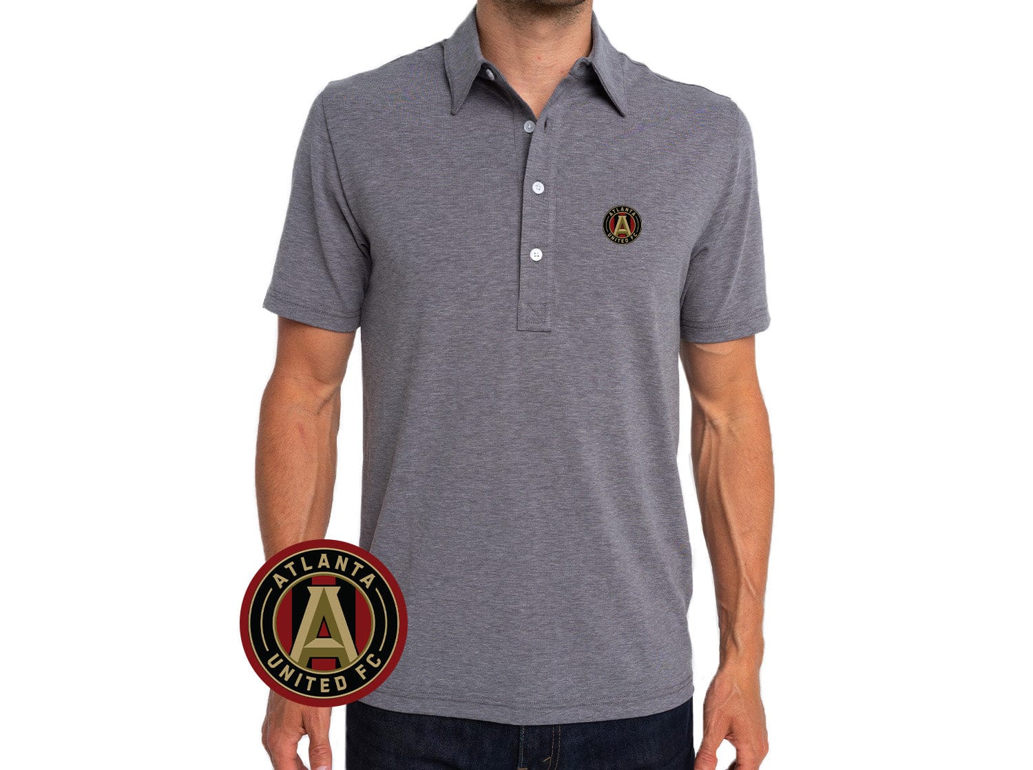 Atlanta United Performance Range Polo with Badge - Heather Gray | Breathable & Comfortable Soccer Jersey for Fans & Players | Perfect for Games, Training & Casual Wear