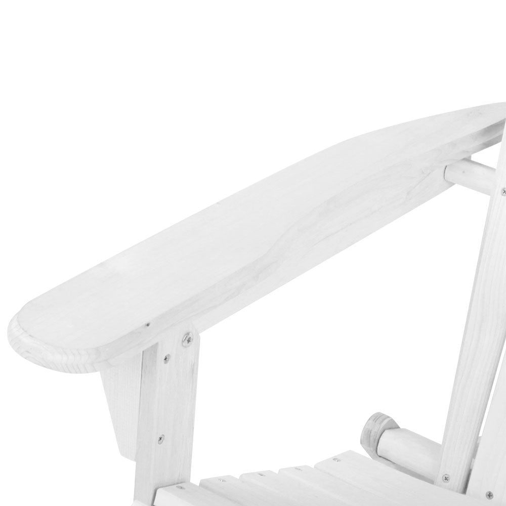 3-Piece White Wooden Foldable Adirondack Outdoor Table and Chairs Set - Perfect for Beach, Patio, Garden, and Backyard Relaxation