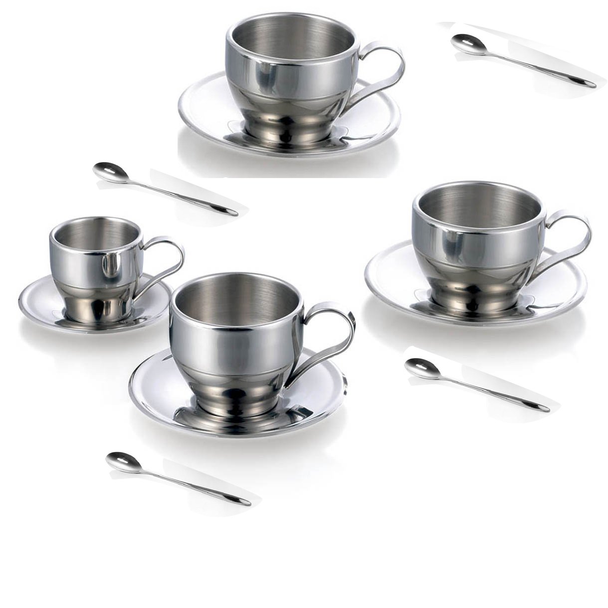 Premium Stainless Steel Coffee Mug Set - 4 Pack Insulated Espresso & Cappuccino Cups with Spoons & Saucers - Perfect Gift for Coffee & Tea Lovers - Ideal for Home, Office, Camping & Travel Use
