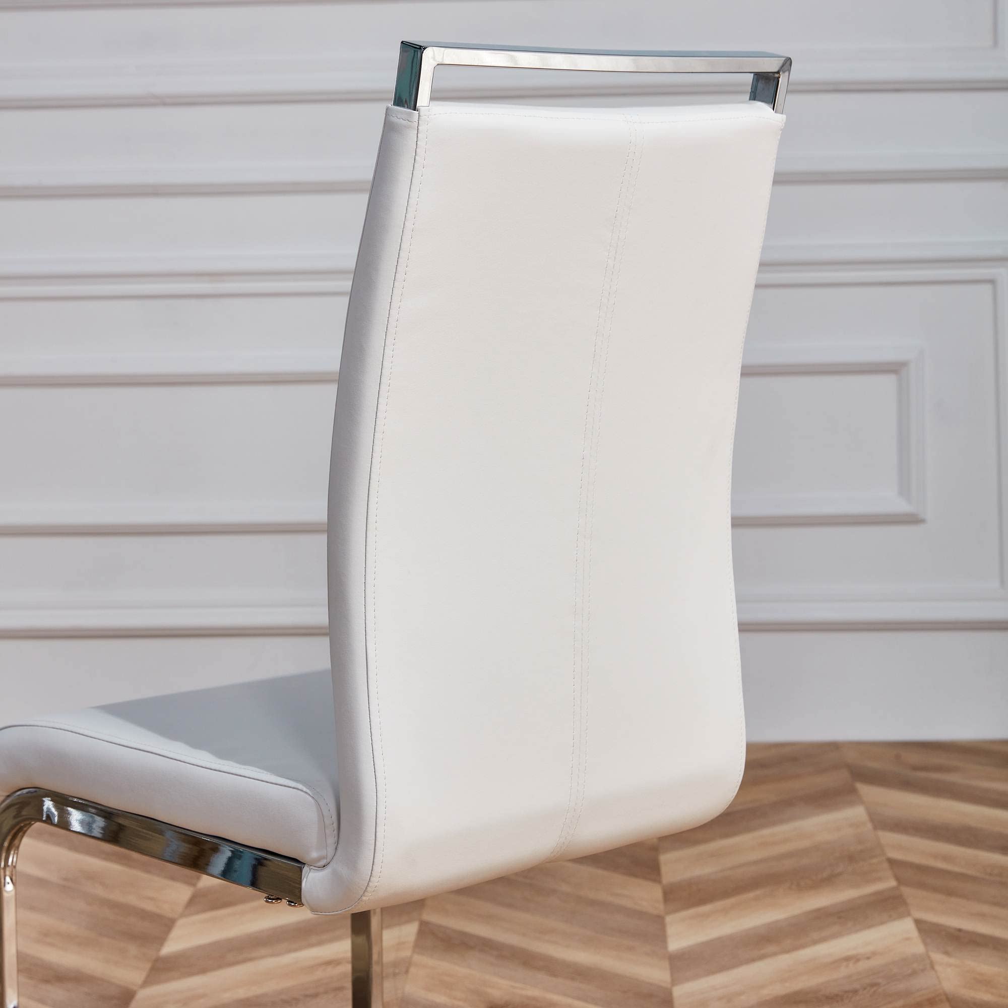 Baysitone Modern Dining Chairs Set of 2 - Faux Leather Padded High Back Side Chairs for Kitchen, Dining Room & Living Room - White - Perfect for Home Decor, Small Spaces & Entertaining Guests