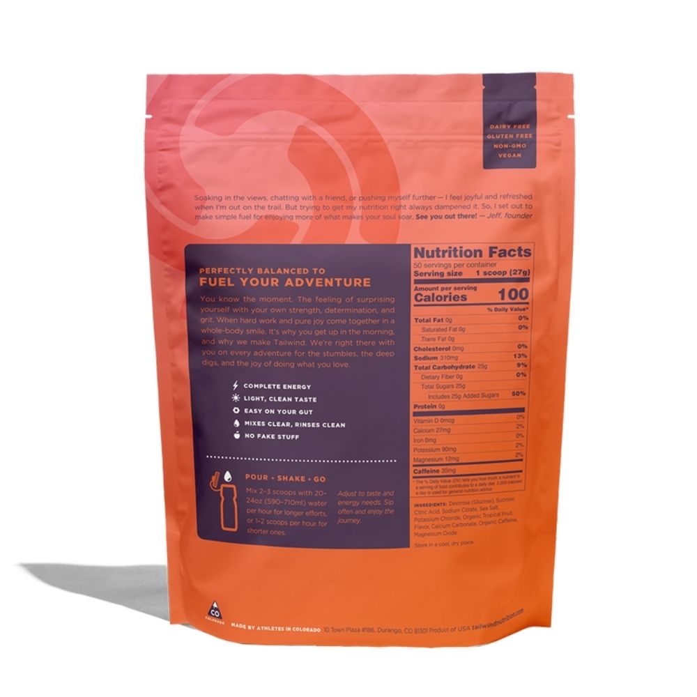 Tailwind Nutrition Endurance Fuel - Caffeinated Sports Drink Mix (50 Servings) | Electrolytes & Energy for Running, Cycling & Outdoor Activities
