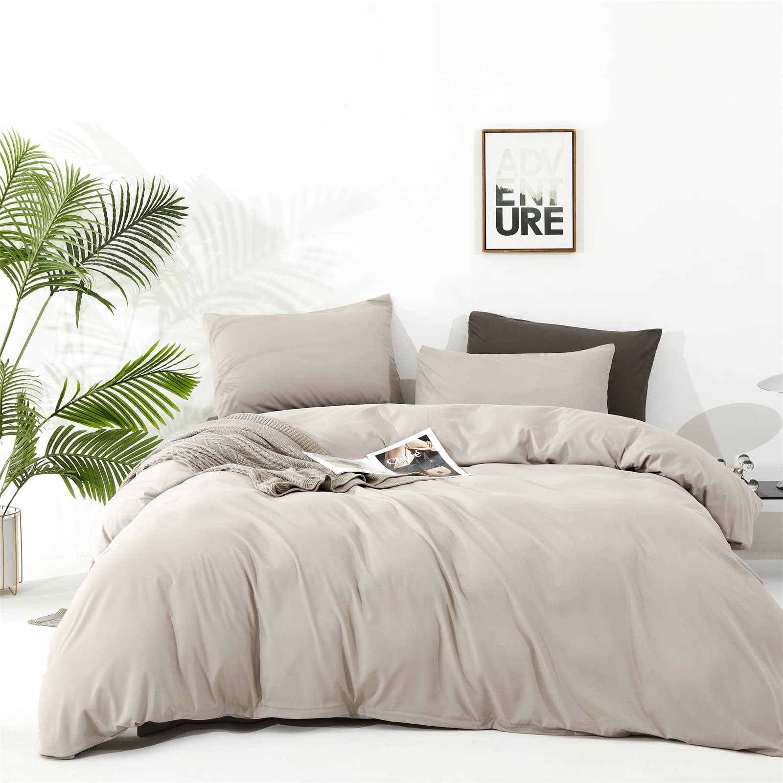 Luxlovery Beige Khaki Comforter Set Queen - 3PCS Solid Cream Oatmeal Blanket Quilt for Bedroom - Soft Taupe Bedding Set for Women & Men - Perfect for Cozy Nights & Guest Room Decor