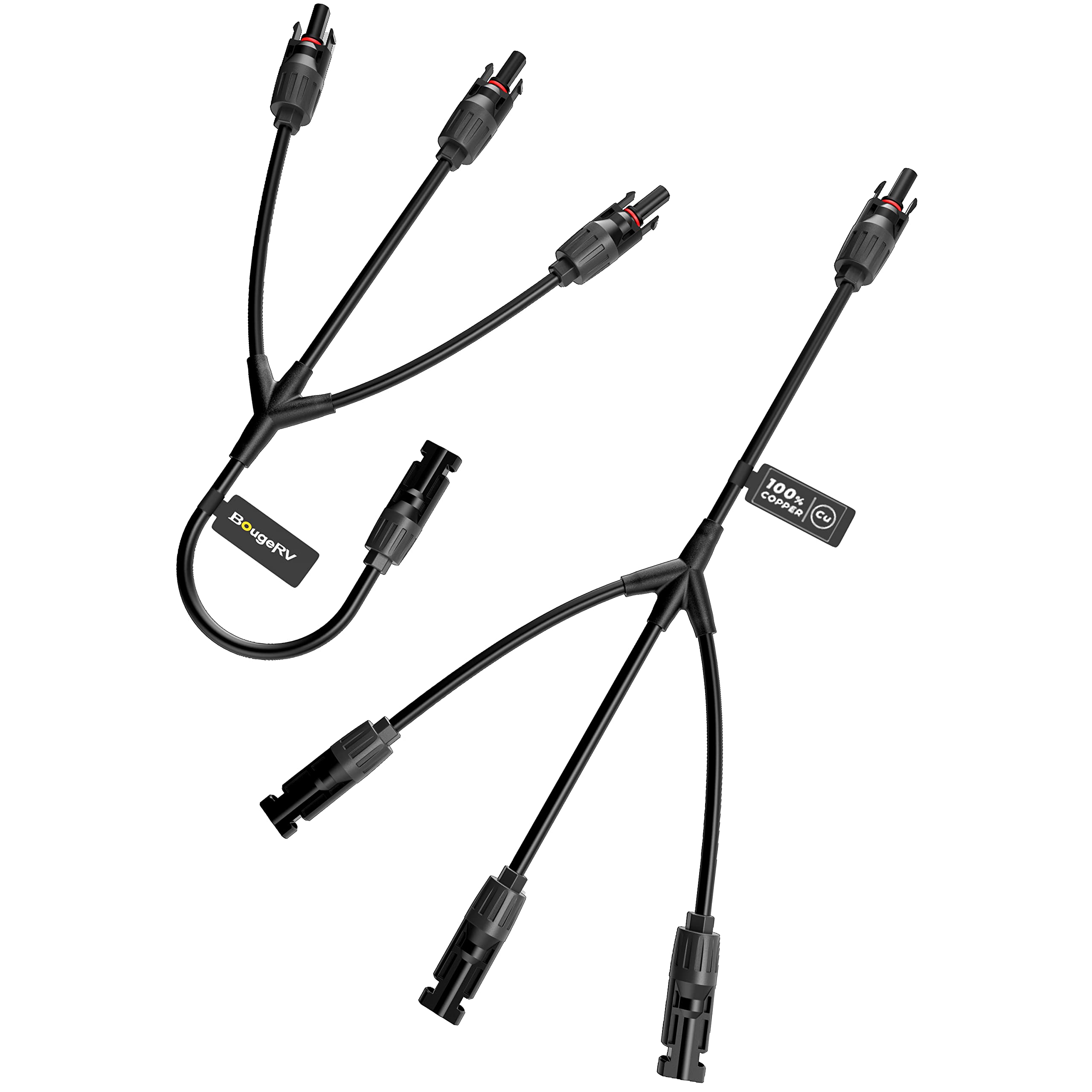 BougeRV Solar Y Branch Connectors - 1 to 3 Solar Panel Parallel Connector Kit with M/FFF & F/MMM Cable Plugs for RV, Boat, and Off-Grid Solar Systems