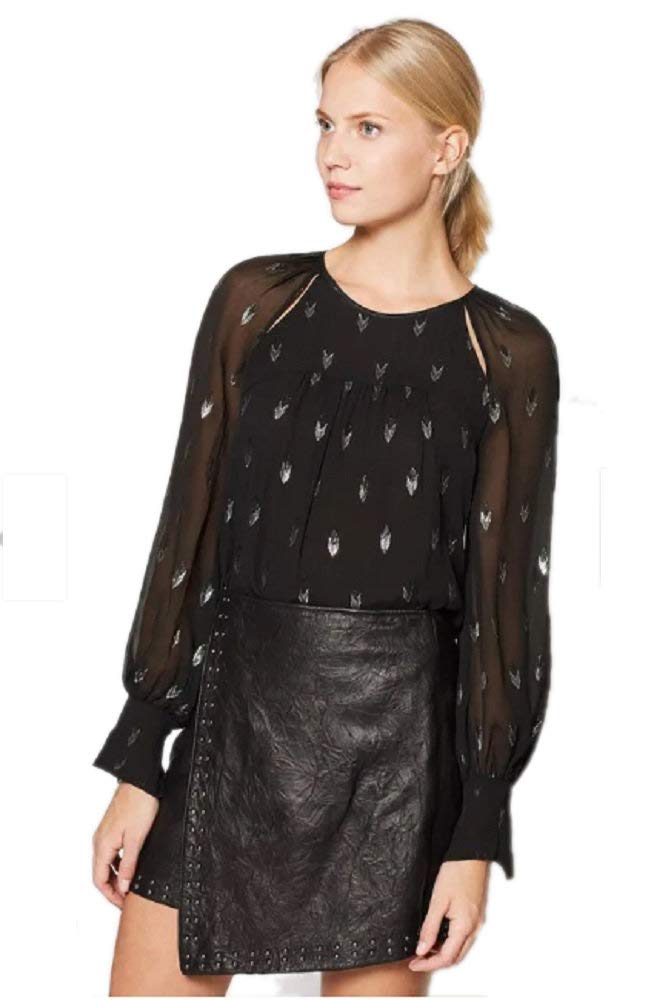Joie Women's Mosi Metallic Silk Blend Blouse - Elegant Caviar Color, Size Small - Perfect for Office Wear, Cocktail Parties & Special Occasions
