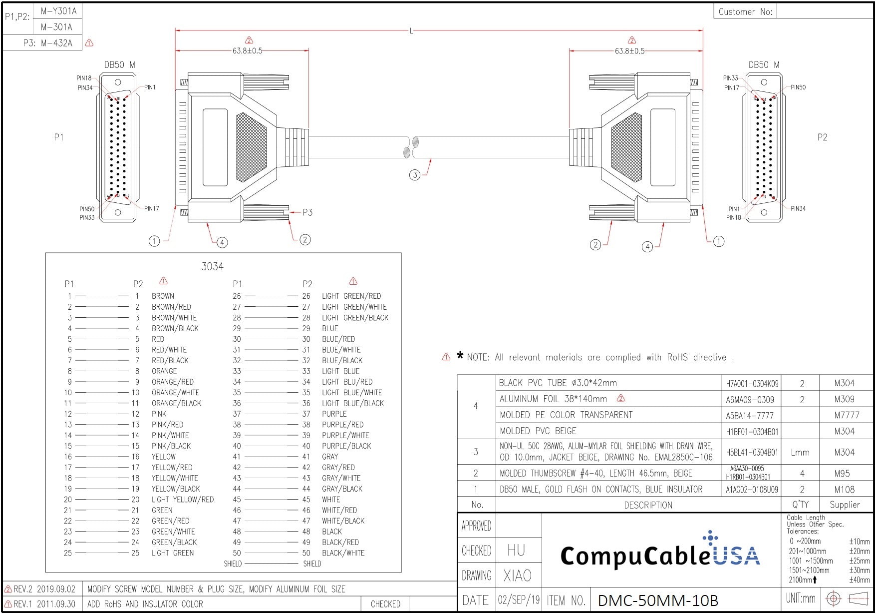 Shielded SCSI Serial Cable DB50 Male to Male 10 FT - High-Speed Data Transfer for Servers, Storage & Industrial Equipment