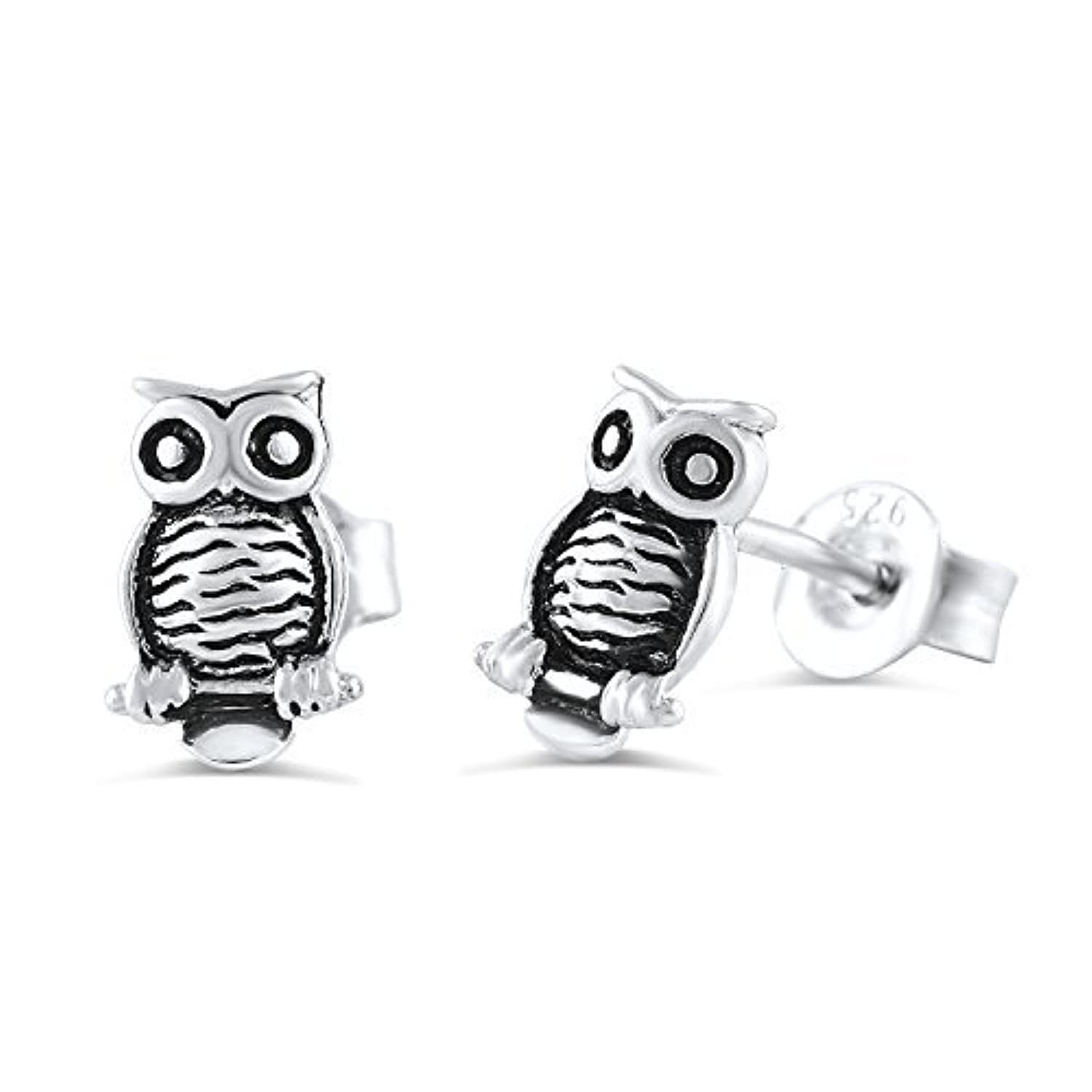 Sterling Silver Owl Stud Earrings for Women - 8mm Small Cute Animal Jewelry Gift for Birthday, Christmas, Anniversary | Hypoallergenic, Dainty Everyday Wear