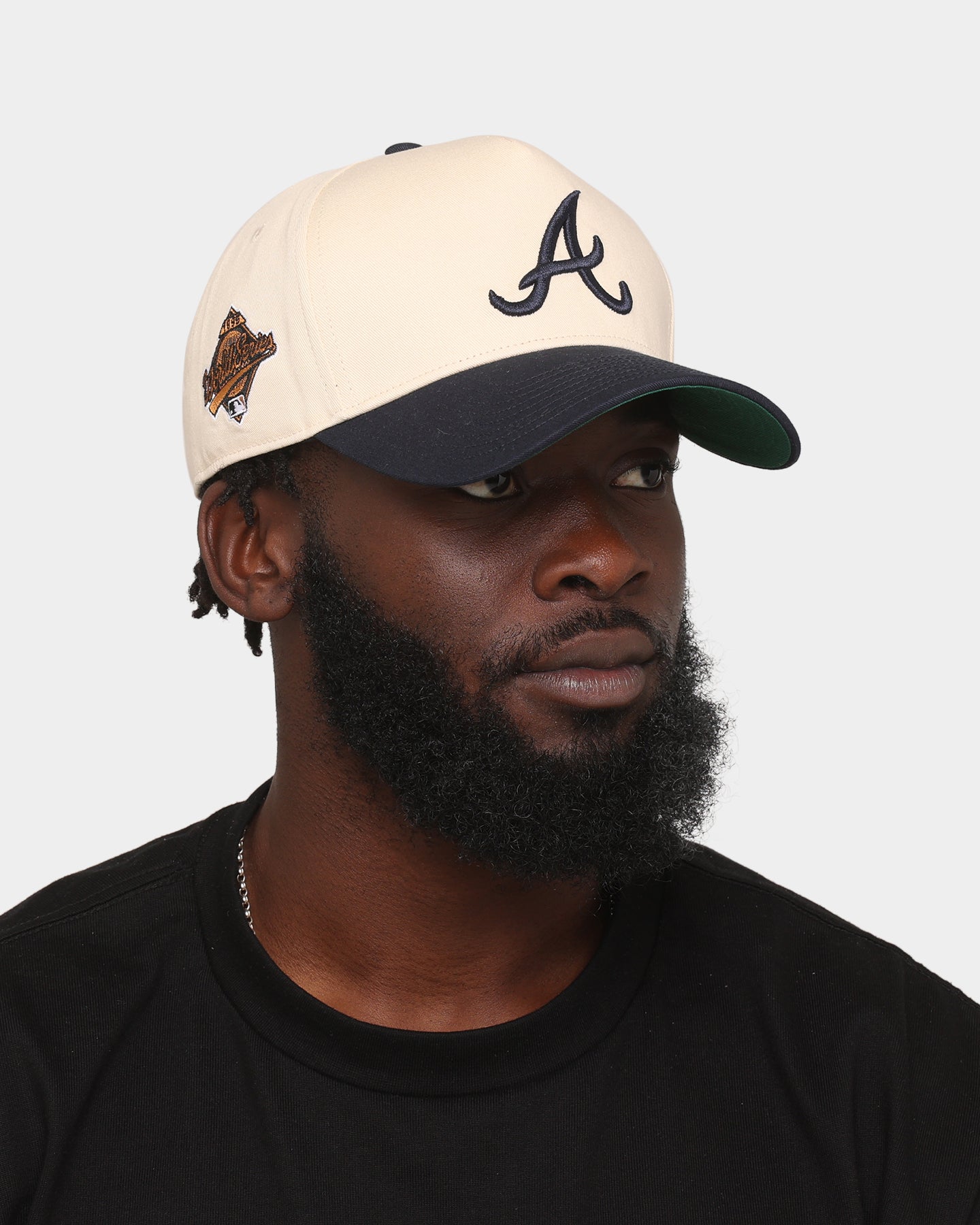 47 Brand Atlanta Braves Sure Shot MVP DT Snapback Hat - Natural/Navy Adjustable Baseball Cap for Men & Women - Perfect for Sports Fans, Casual Wear & Outdoor Activities