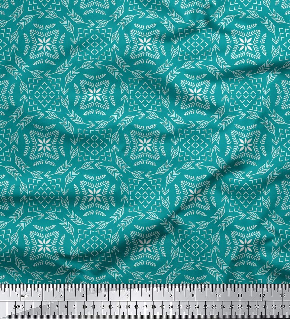 Soimoi Moss Green Georgette Fabric by The Yard - 42 Inch Wide Seamless Damask Print - Timeless Classic Pattern for Dresses, Curtains & DIY Projects - Premium Printed Fabric for Sewing & Home Decor