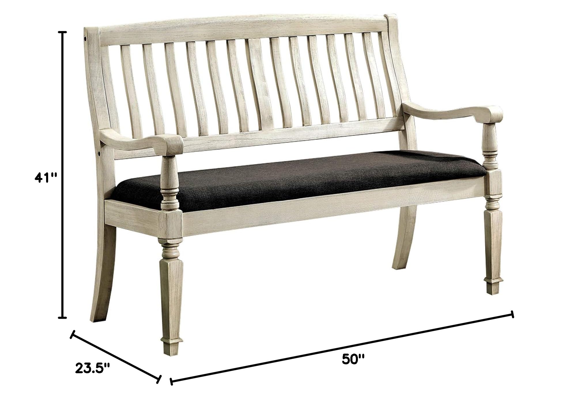 William's Home Furnishing Georgia Love Seat Bench in Antique White & Gray - Perfect for Entryway, Living Room, or Bedroom Decor