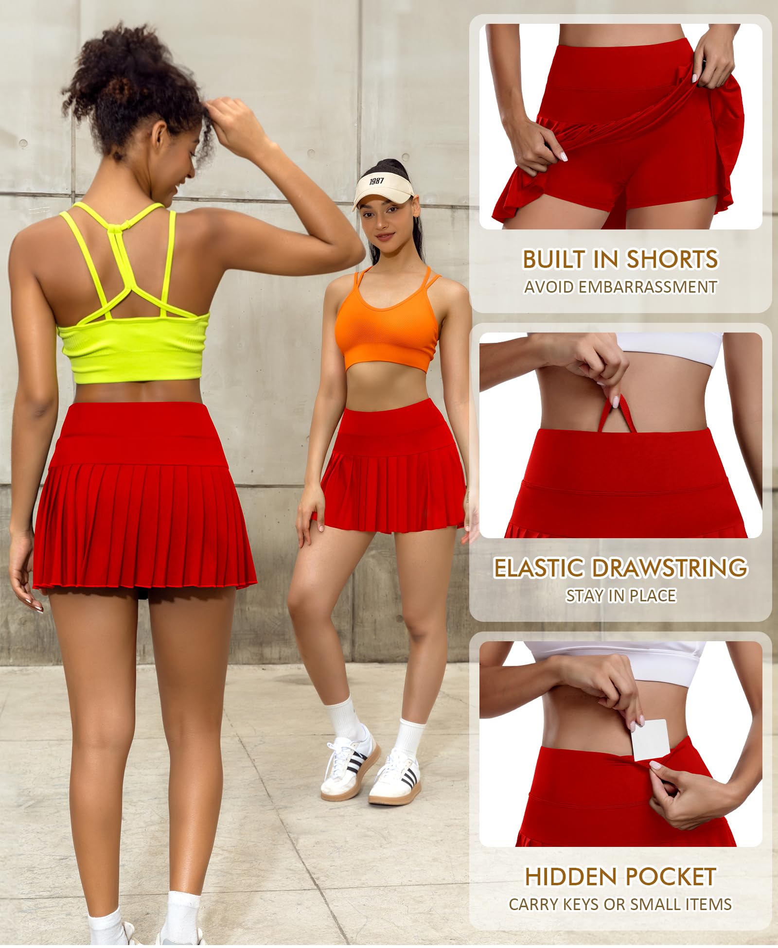 JoyGirl Women's Pleated Tennis Skirt with Built-in Shorts - Athletic Golf Skort for Workout, Running & Sports - Comfortable Skirts with Pockets - Perfect for Tennis, Golf, Gym & Casual Wear
