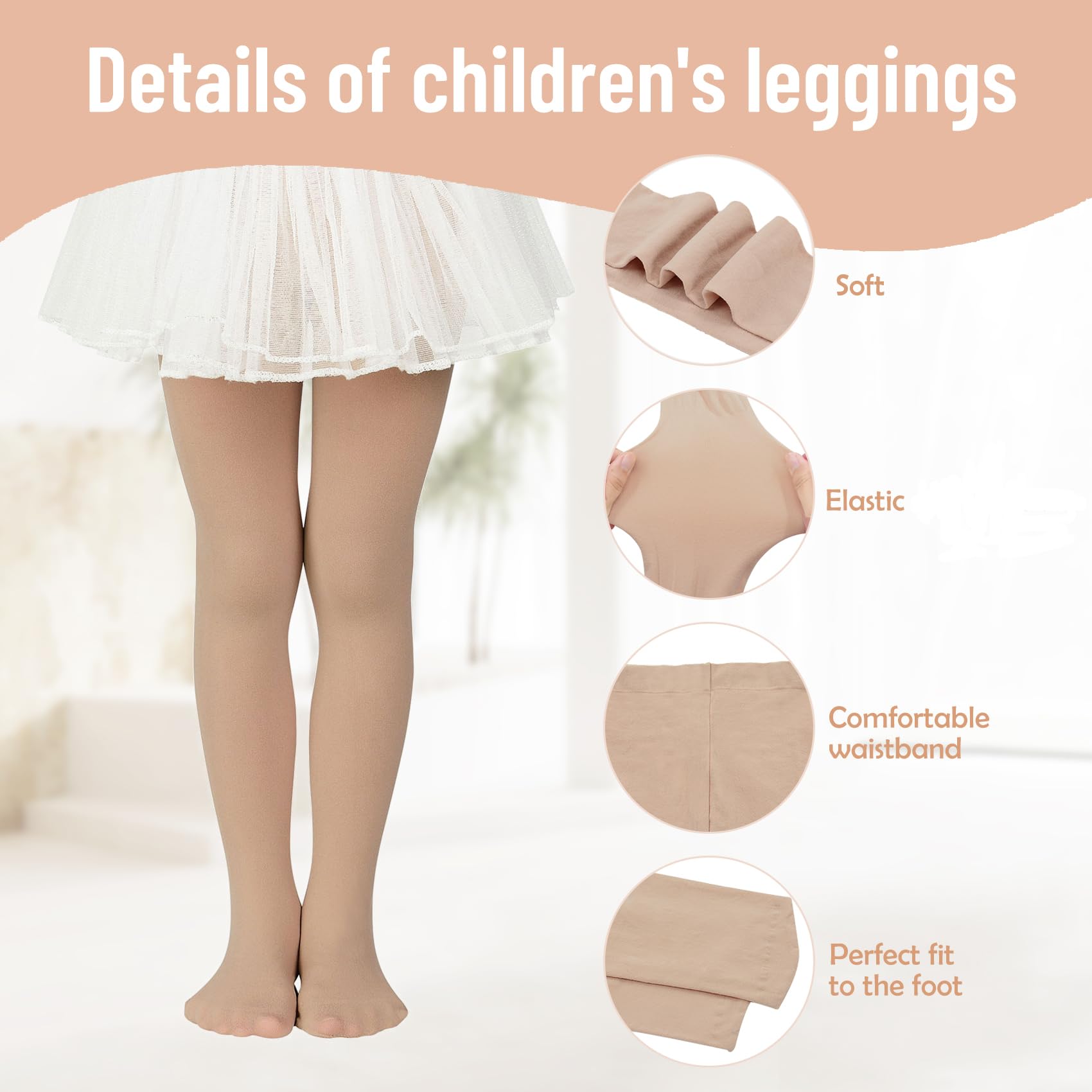 Durio 4 Pairs Ultra Soft Ballet Tights for Girls & Toddlers - Footed Dance Stockings, Stretchy Leggings for School, Ballet Class & Performance (Ideal for Dance Practice, Recitals & Everyday Wear)
