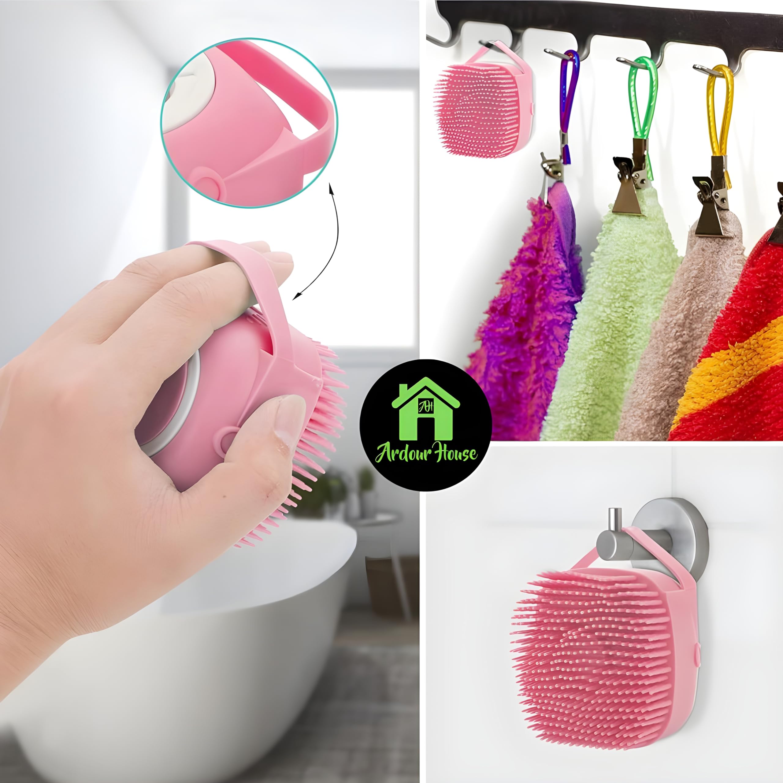 Soft Silicone Body Bath Brush Set with Shampoo Dispenser & Back Scrubber - 2 Piece Combo for Kids, Men & Women (Multi Color) - Gentle Exfoliation & Deep Cleaning for Shower, Bath & Spa Days