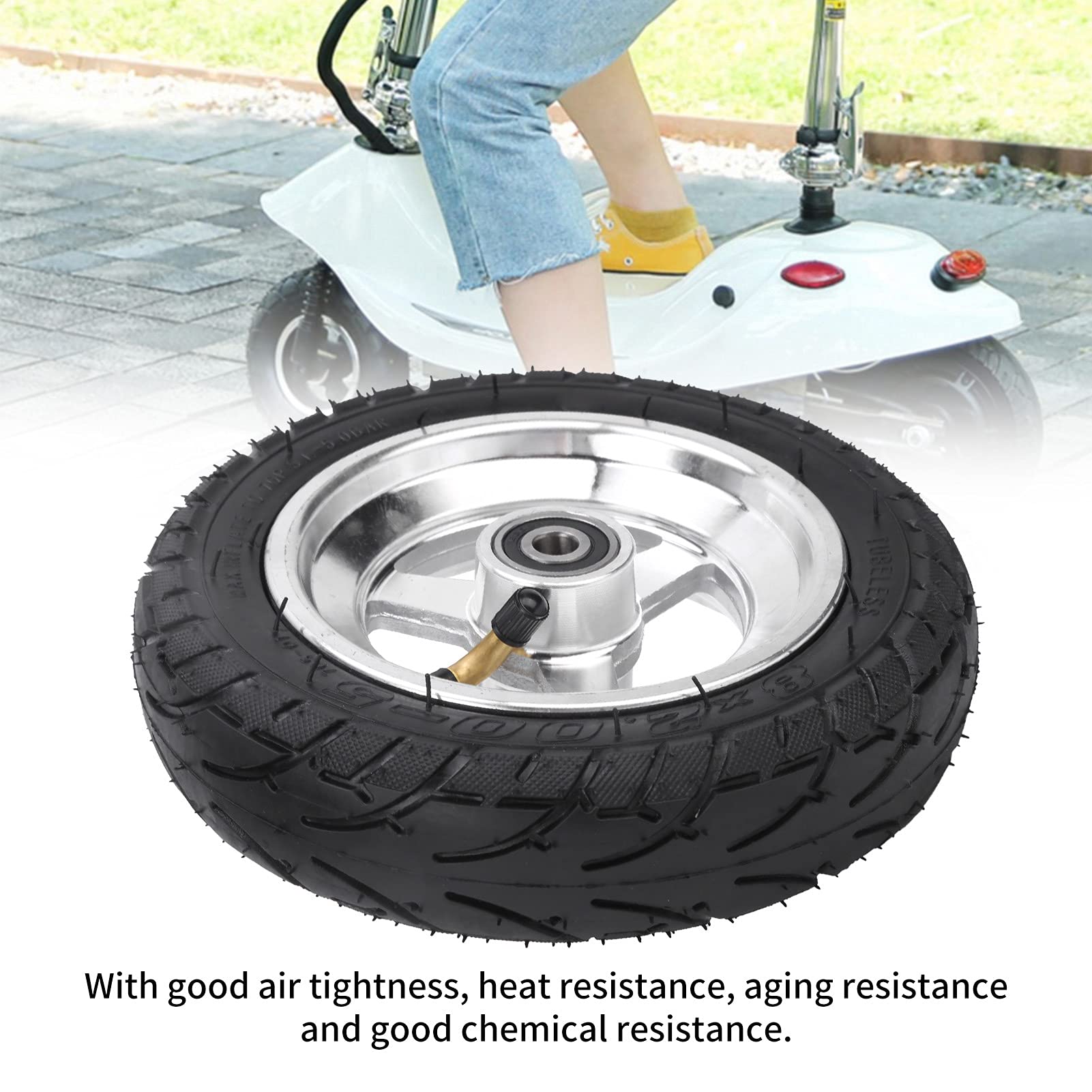 VBESTLIFE 8x2.00-5 Electric Scooter Tires - Pneumatic Air-Filled Tires with Durable Stainless Steel Wheel Hub - Perfect for Commuting, Urban Travel & Last-Mile Delivery