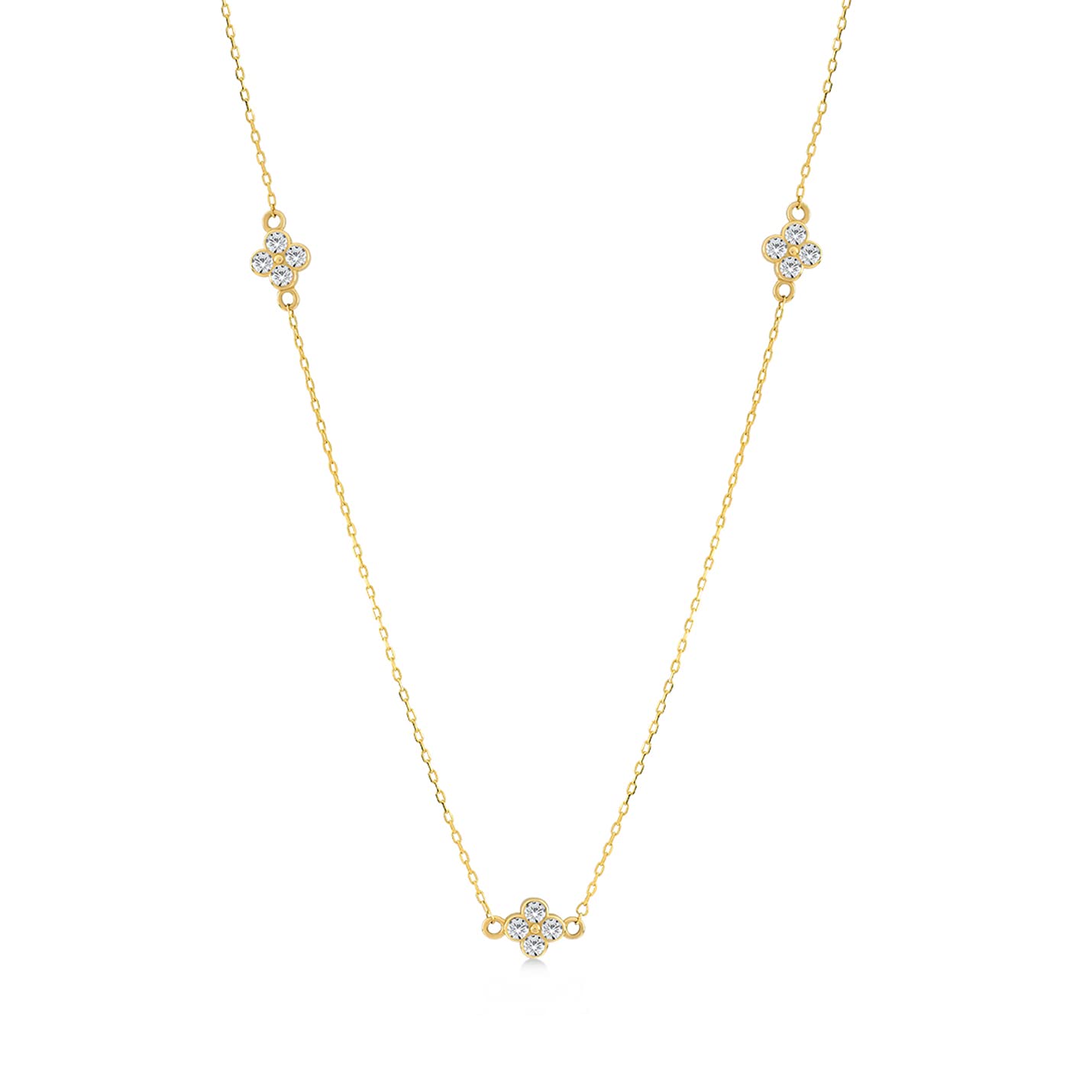 14K Real Gold Diamond Bezel Station Necklace for Women | Solitaire, Trio & Multi-Diamond Designs | 18