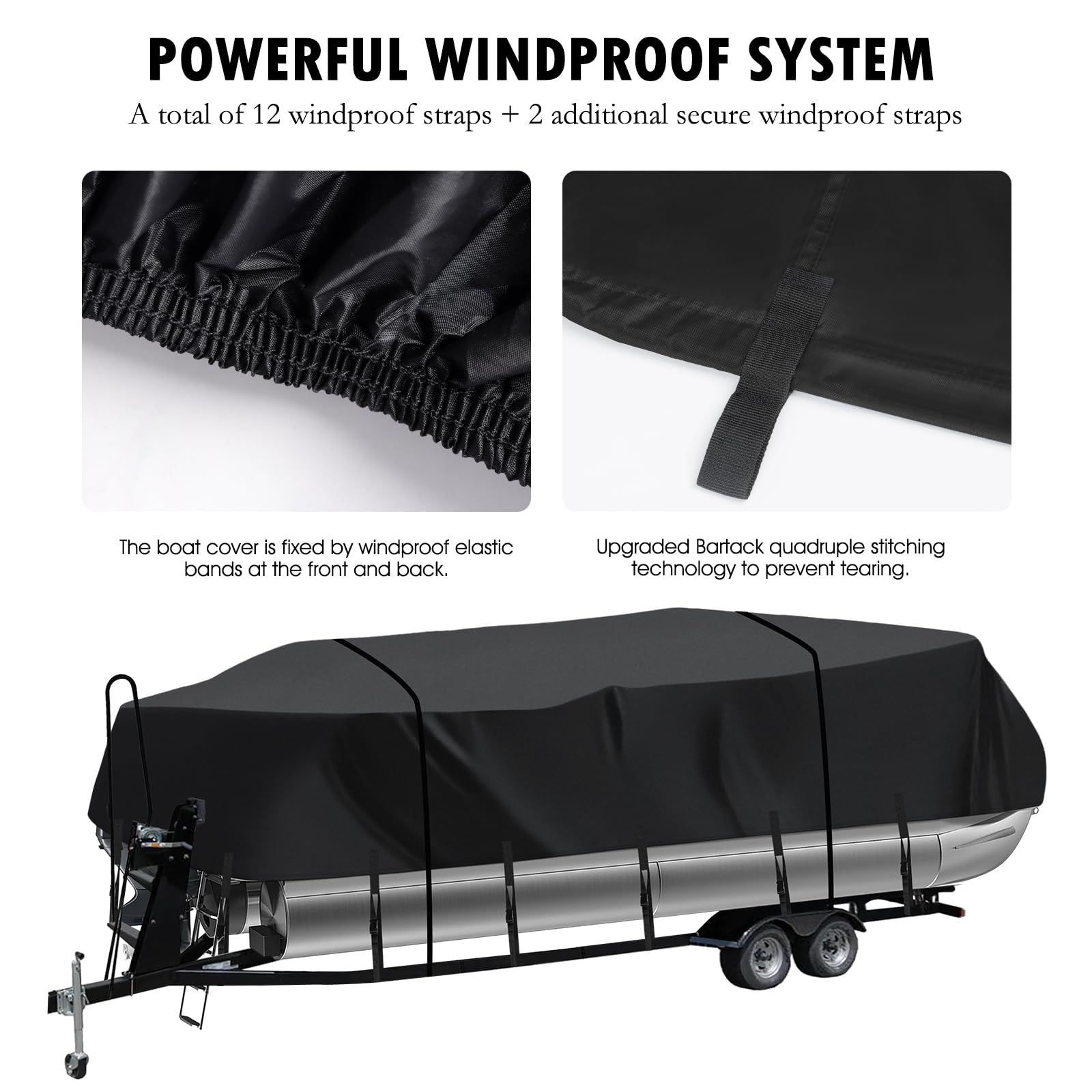 Heavy Duty Trailerable Pontoon Boat Cover 24'3''-26'2'' - Marine Grade Waterproof Cover with Adjustable Windproof Straps & UV Protection for SunTracker Party Barge/SPORTFISH/Fishin Barge - Perfect for Outdoor Storage & Boat Protection