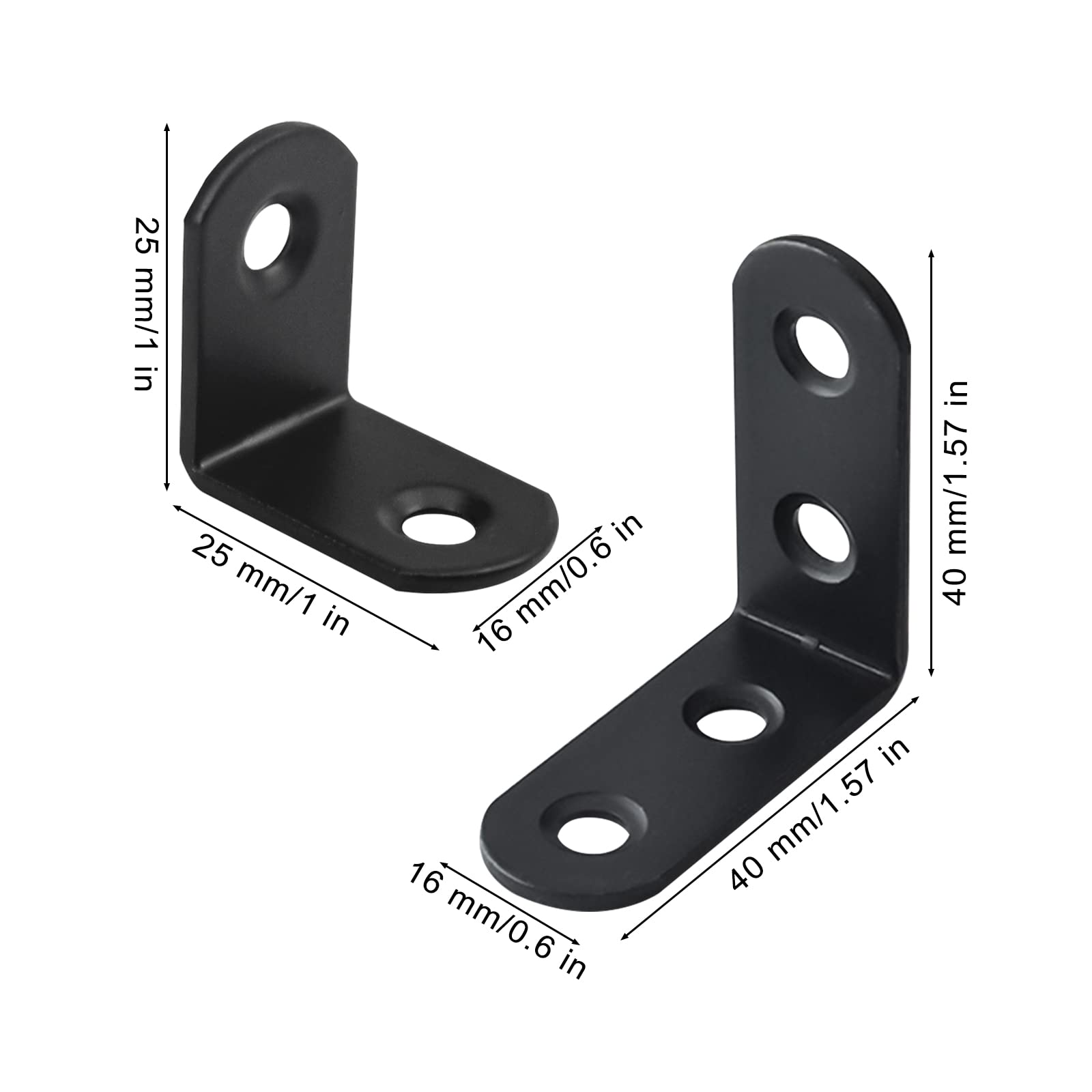 24-Pack Black Corner Brackets with Screws - Heavy Duty 25mm & 40mm Angle Brackets for Wooden Furniture, Chairs, Cabinets - Perfect for DIY Home Improvement & Furniture Repair Projects