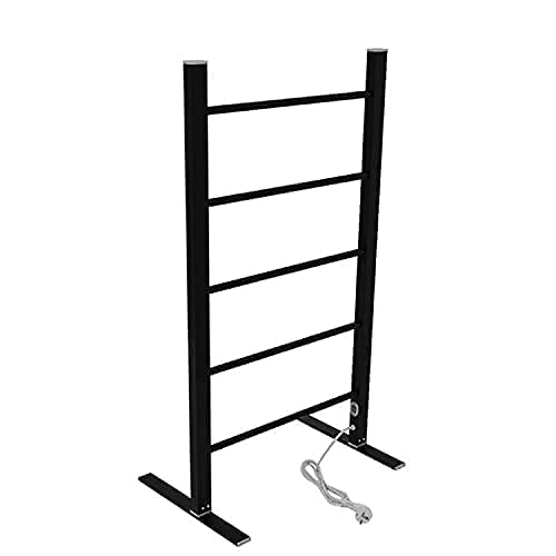 Freestanding Heated Towel Rack for Bathroom - 5-Bar Aluminum Towel Warmer with Built-in Thermostat, Easy Installation (Wall Mount or Floor Standing) - Perfect for Spa, Luxury Bathrooms & Cold Climate Homes