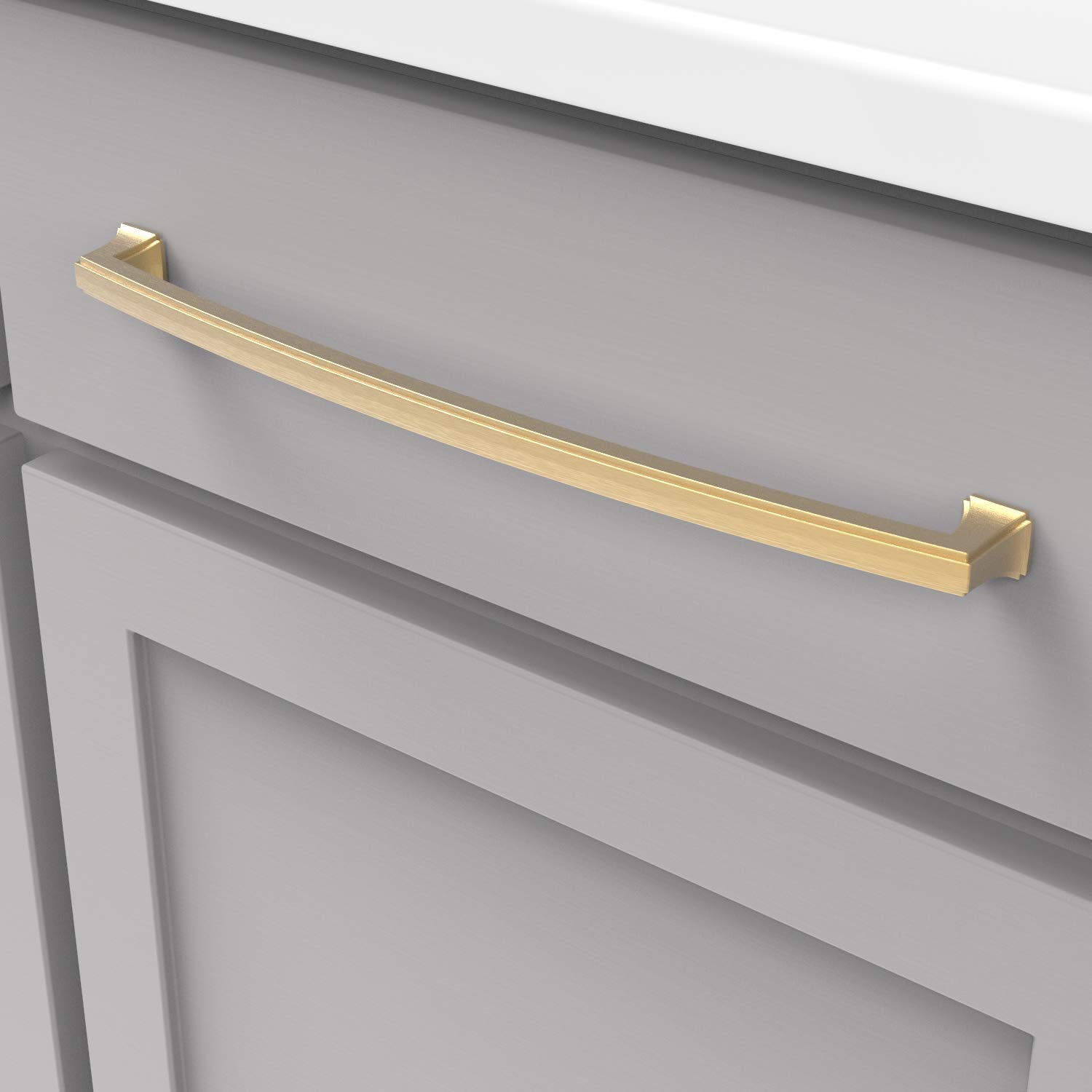 Premium Hickory Hardware 1-Pack Solid Core Kitchen Cabinet Pulls - Luxury Brushed Golden Brass Handles for Cabinets, Doors & Dresser Drawers (12
