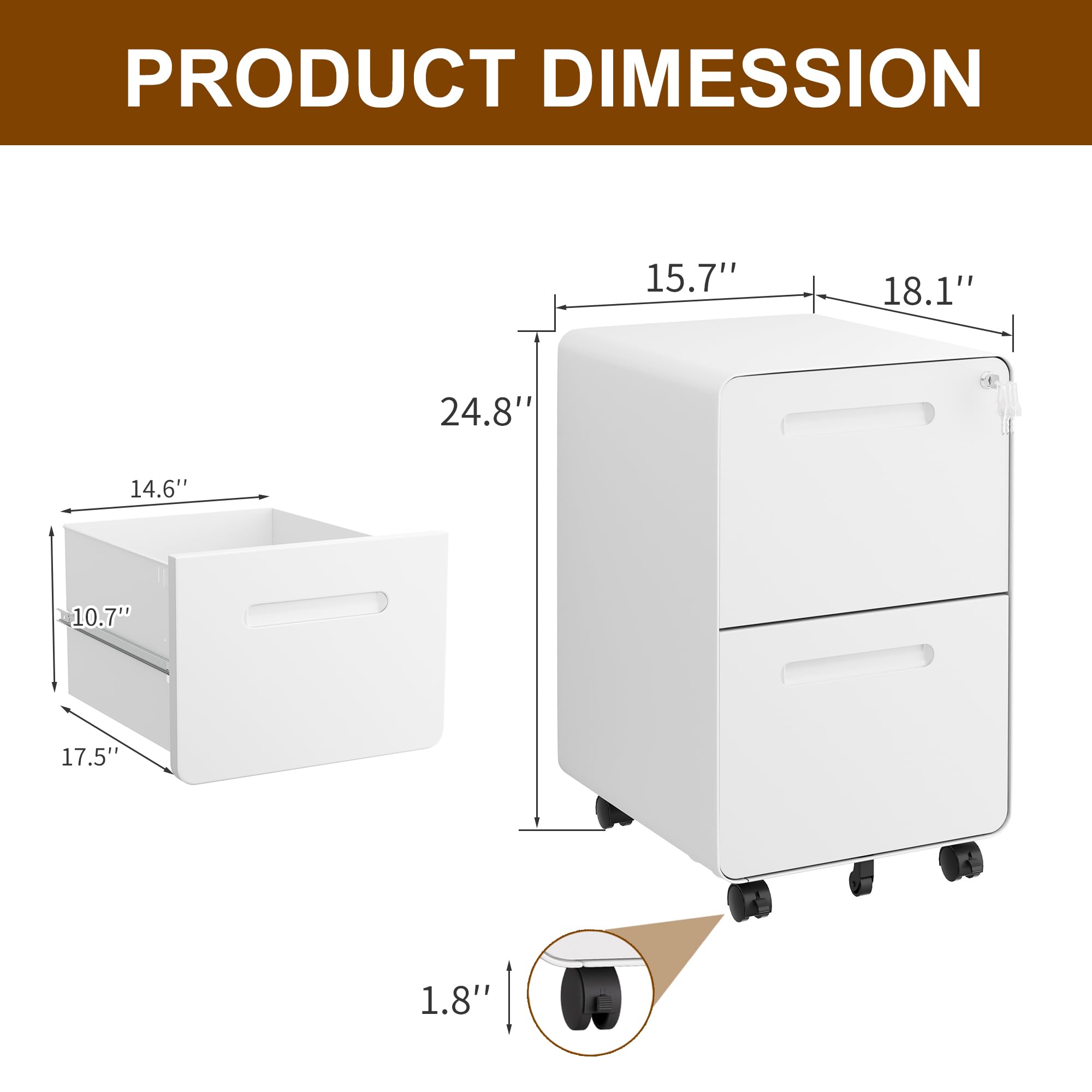 2 Drawer Locking File Cabinet with 4 Keys - Mobile Metal Filing Cabinet for Home Office - Under Desk Storage Solution - Pre-Assembled Letter/Legal/A4 Hanging File Folders - Perfect for Document Organization in Small Spaces