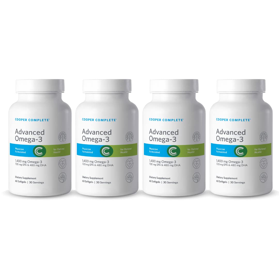 Cooper Complete Advanced Omega 3 Fish Oil Supplement - 1400mg EPA & DHA Fatty Acids per Serving - 60 Softgels per Bottle (Pack of 4) - Supports Heart, Brain & Joint Health - Ideal for Daily Wellness & Active Lifestyle