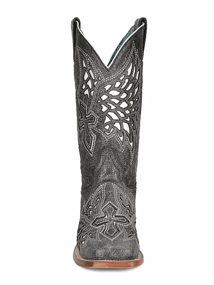 Corral A4333 Women's Western Boots - Square Toe with Inlay & Embroidery - Black & White Cowgirl Boots for Country Dancing & Rodeo Events