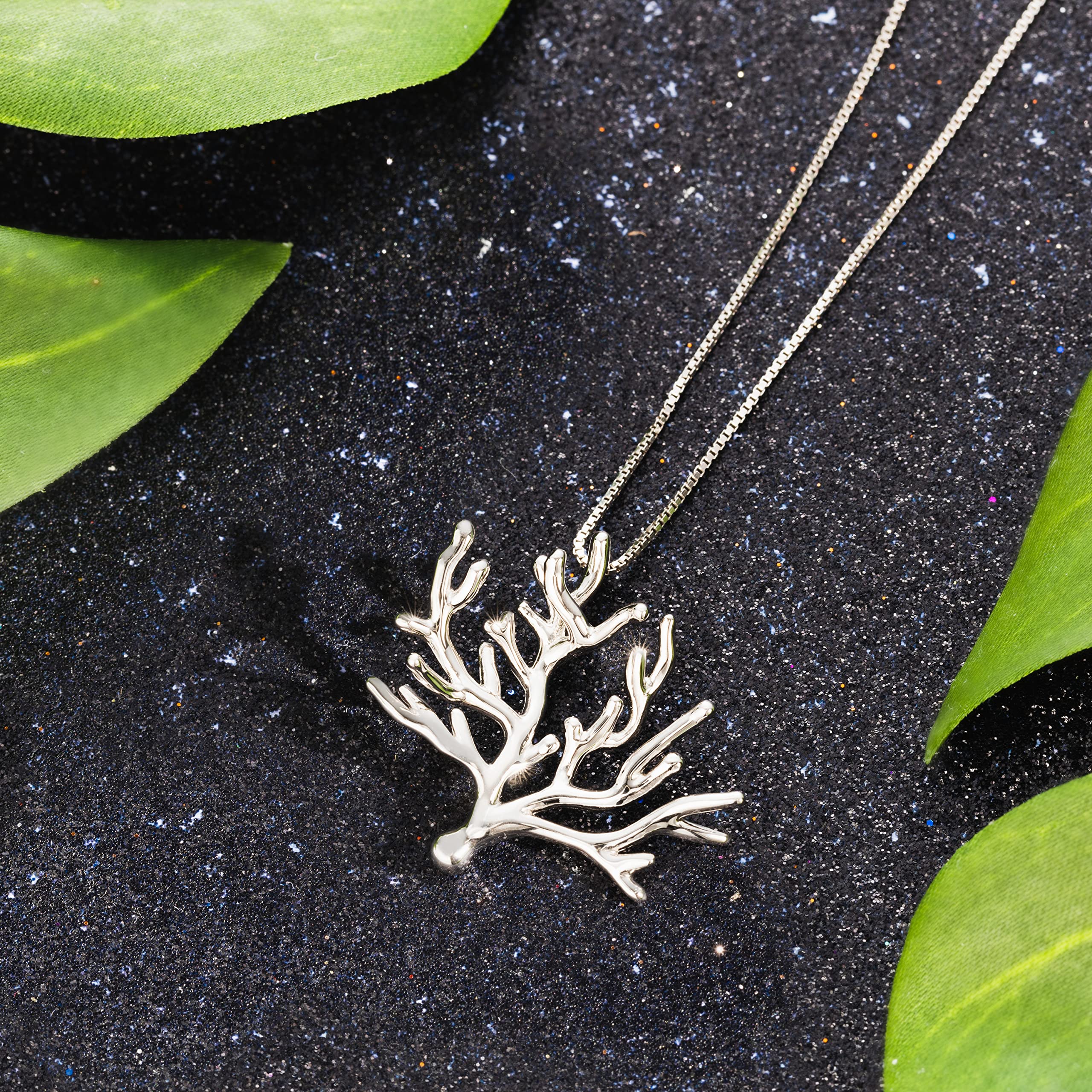 925 Sterling Silver Ocean Coral Branch Tree Pendant Necklace with 18