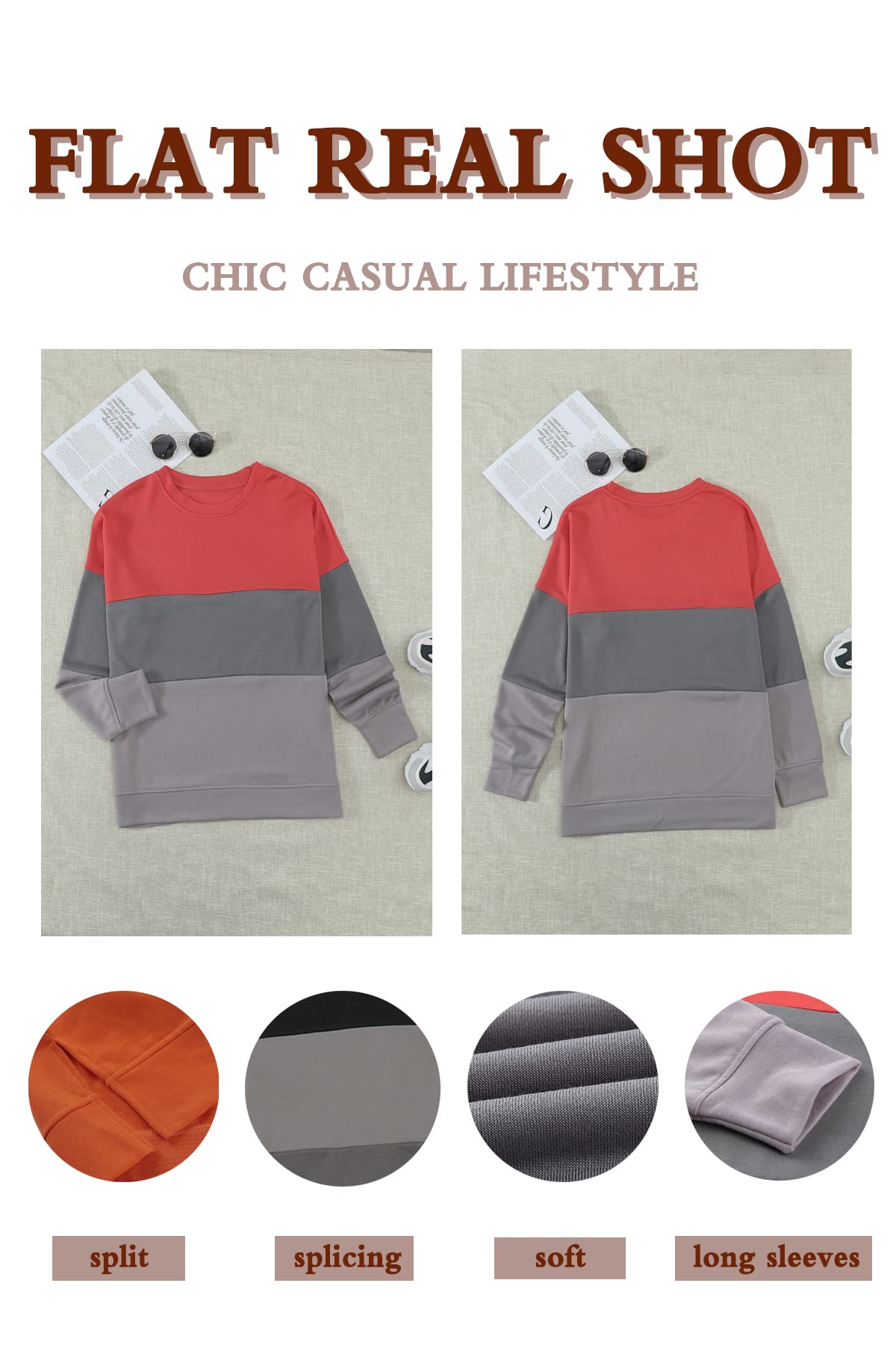 CNFUFEN Women's Casual Crewneck Sweatshirt - Soft Long Sleeve Pullover Top for Fall & Winter | Cozy Loungewear, Streetwear Fashion, Layering Essential
