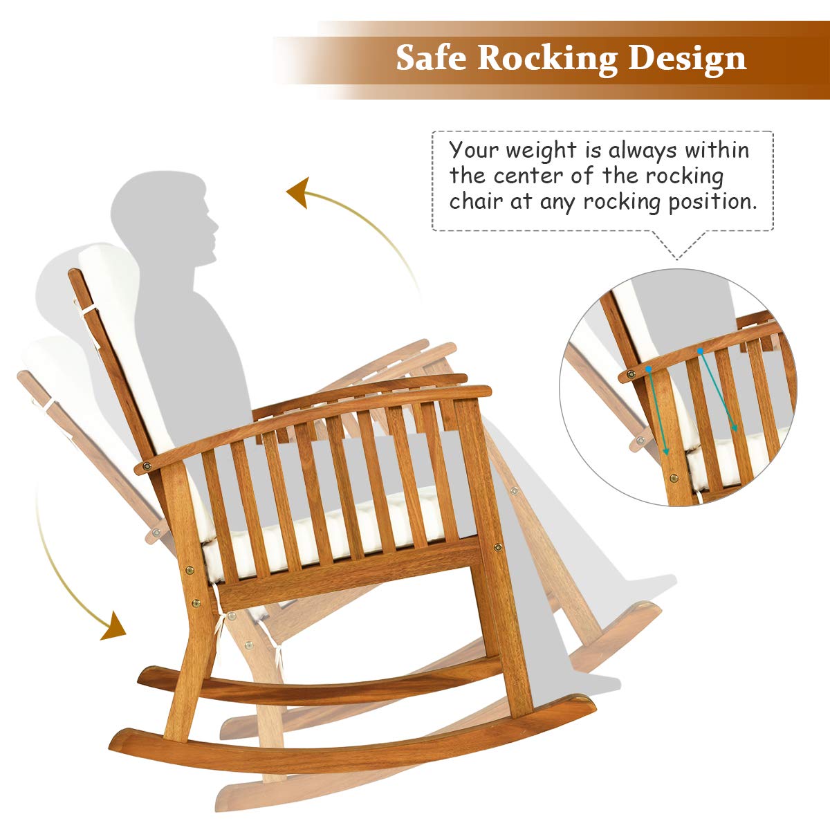 Tangkula 2-Piece Acacia Wood Rocking Chair Set with Removable Washable Cushions - Teak Wood Rocker for Outdoor & Indoor Use - Perfect for Porch, Garden, Patio, Balcony, Poolside Relaxation