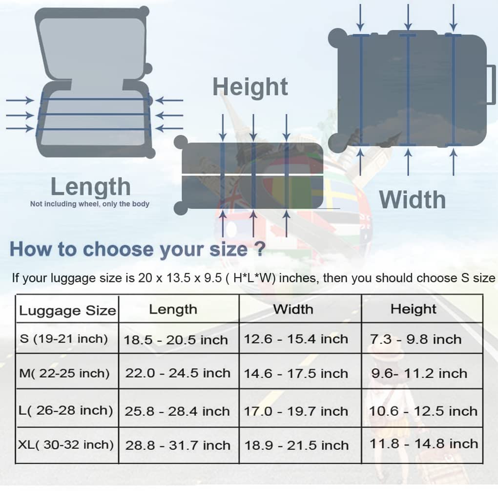 GANNEPIE Black Printed Luggage Cover for 22-25 Inch Suitcases - Waterproof Travel Bag Protector for Airplane, Train & Bus Trips