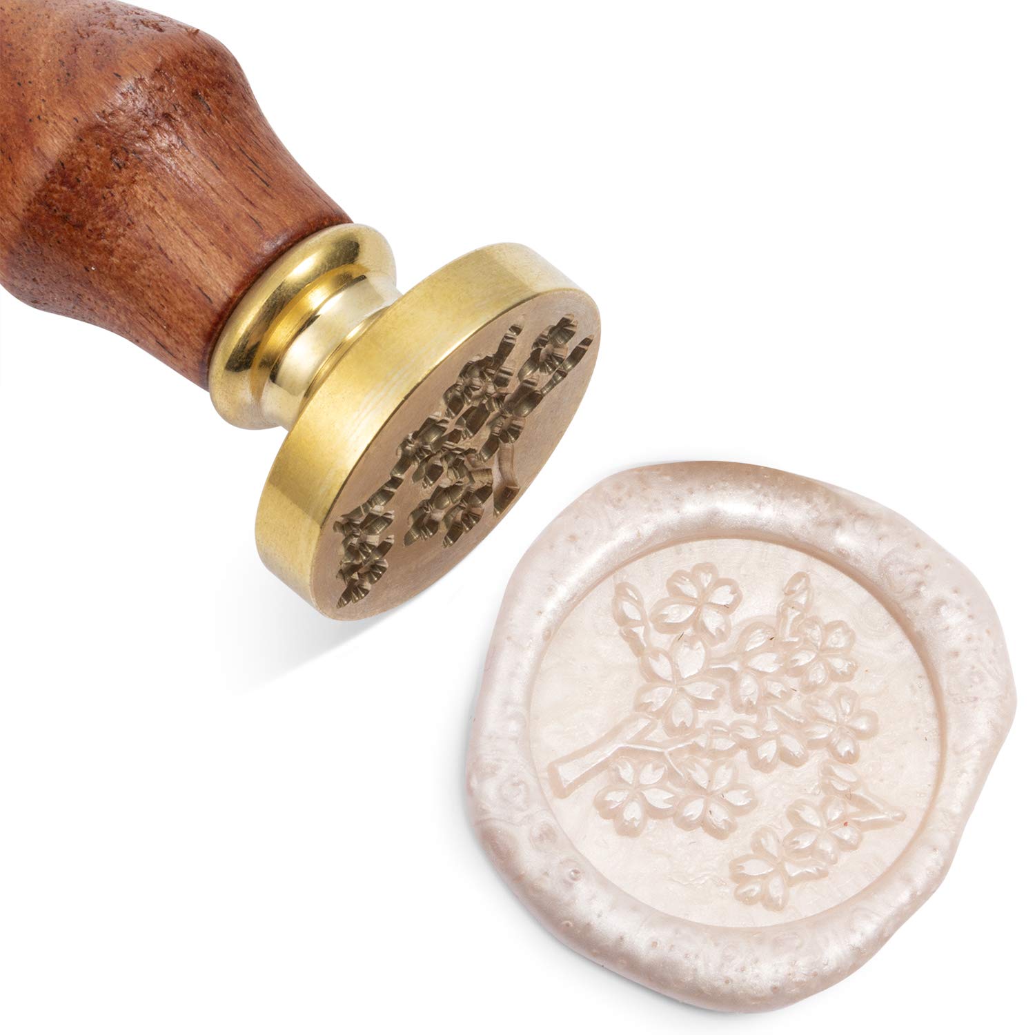 Mceal Wax Seal Stamp - Silver Brass Cherry Blossom Design with Wooden Handle for Wedding Invitations, Letters & DIY Crafts