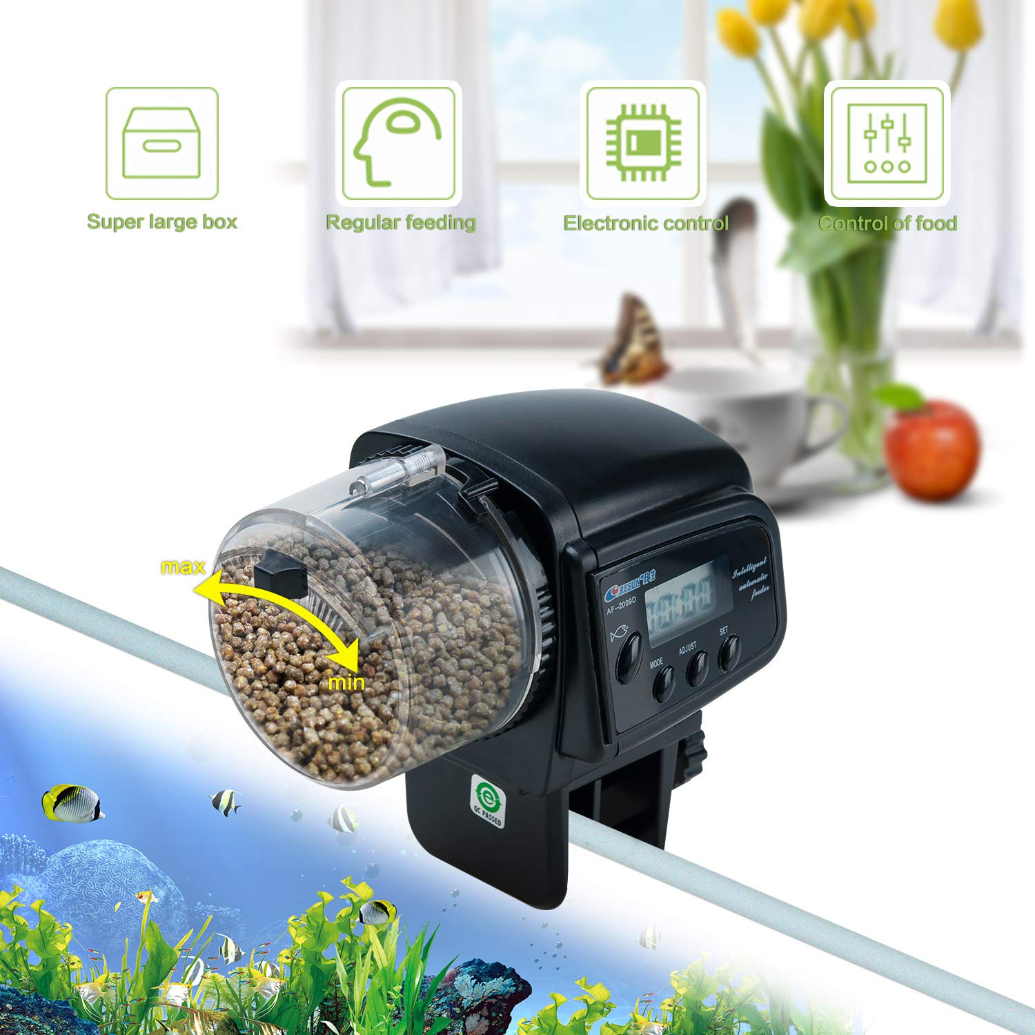 Automatic Fish Feeder with Digital Timer - Smart Aquarium Food Dispenser for Home & Office Use - Perfect for Vacation & Daily Feeding