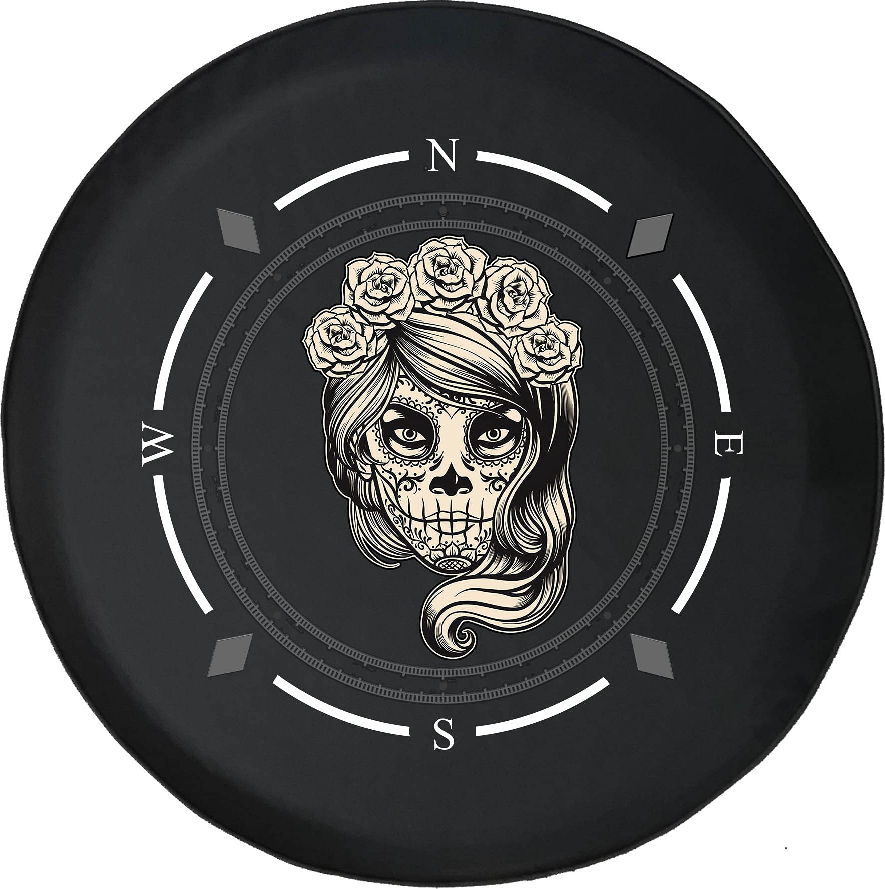 Vintage Sugar Skull Spare Tire Cover with Compass Design - Universal Fit for SUV, RV, Trailer & Most Vehicles | Durable Wheel Accessory for Road Trips & Off-Road Adventures