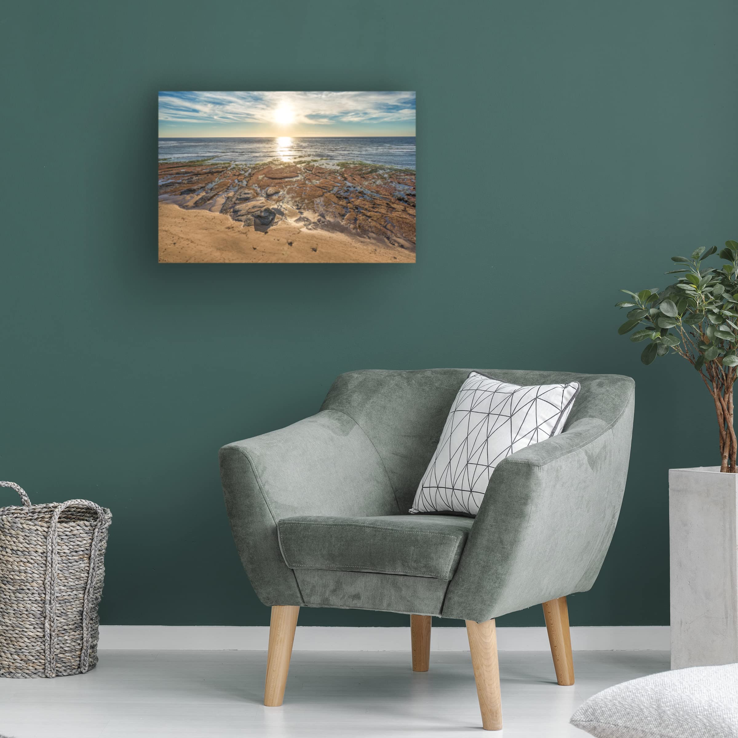 Joseph S Giacalone 'Puzzle Pieces On The Coast' 16x24 Canvas Wall Art Print - Modern Coastal Home Decor for Living Room, Bedroom & Office