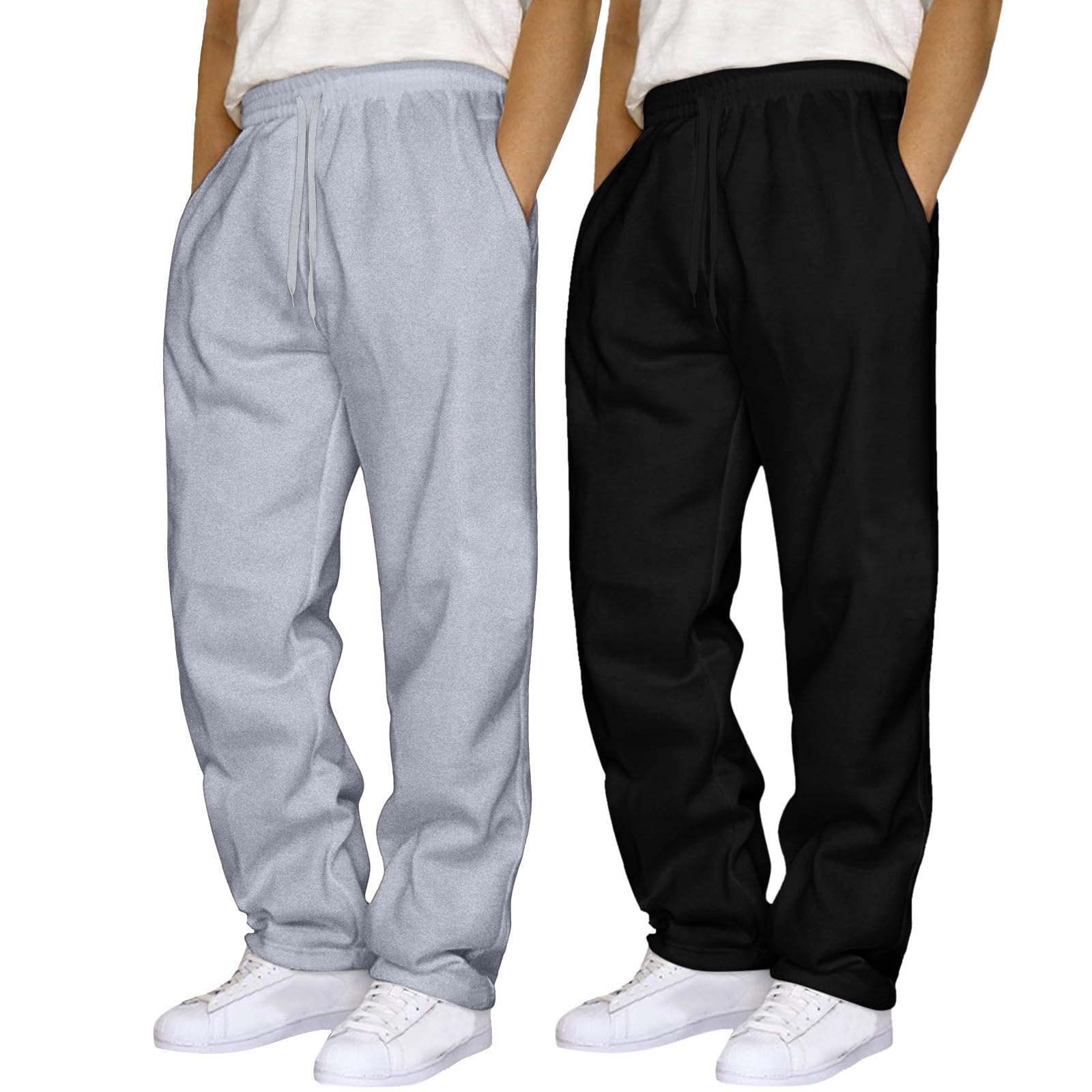 2 Pack Men's Wide Leg Jogger Pants - Heavyweight Fleece Sweatpants for Workout & Jogging - Loose Fit Casual Trousers with Pockets | Perfect for Gym, Lounge & Outdoor Activities