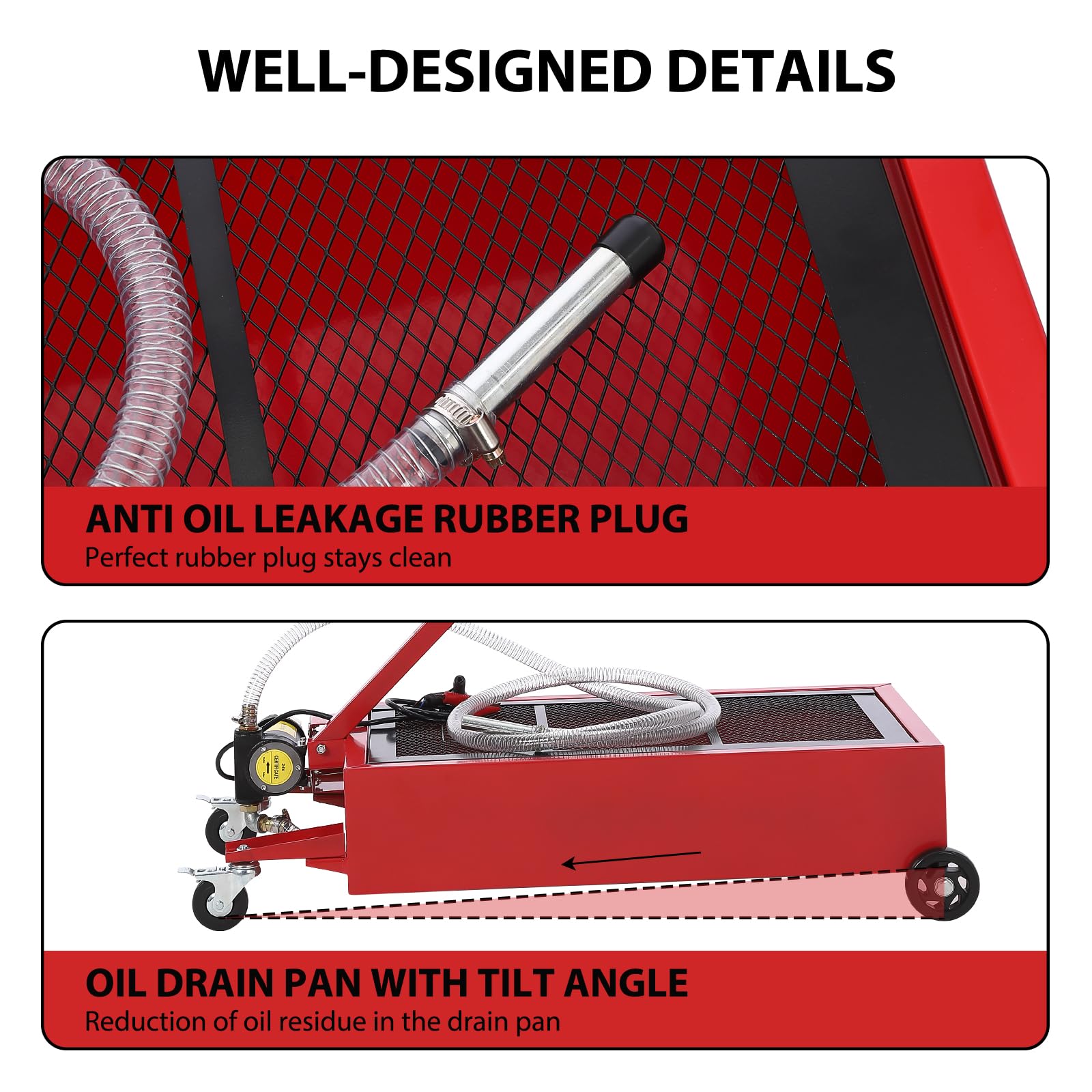 Garvee 20 Gallon (76L) Oil Drain Pan with 12V Electric Pump - Low Profile Oil Change Tank with Foldable Handle, Wheels & 8FT Hose - Ideal for Car, SUV, Truck Maintenance & DIY Oil Changes