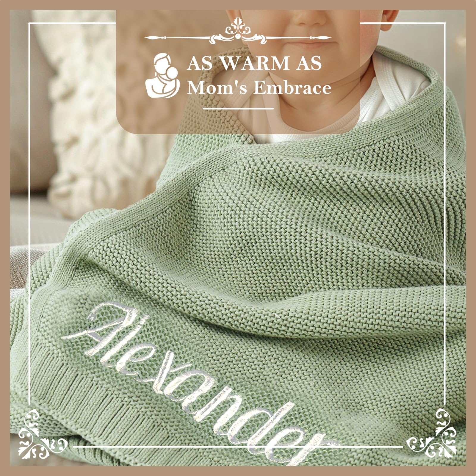 Personalized Baby Blanket with Embroidered Name - Custom Knit Nursery Blanket for Newborns, Boys & Girls - 42