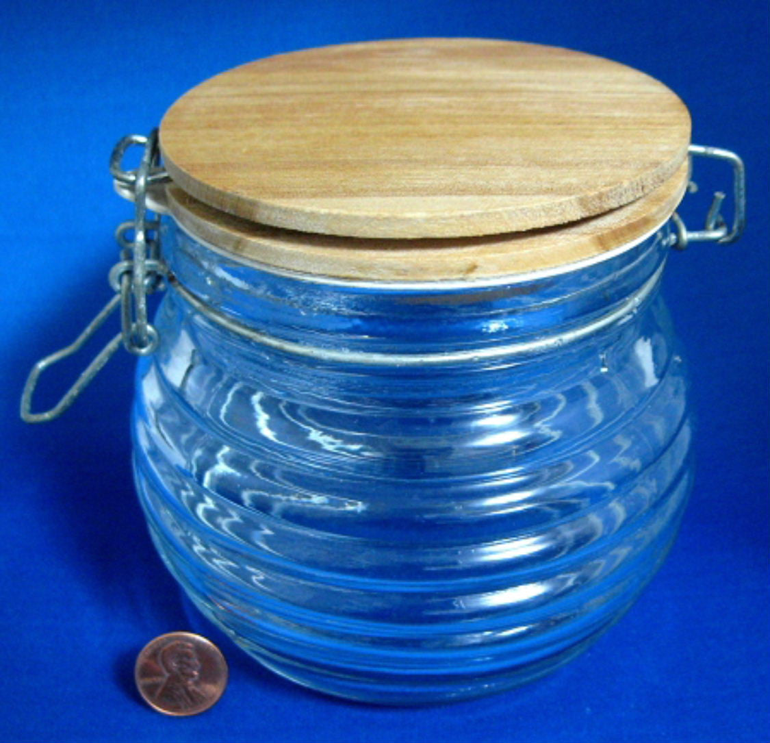 Vintage 4.5 Inch Ribbed Glass Tea Caddy with Wooden Lid & Metal Bale - Airtight Storage for Loose Leaf Tea, Coffee, Spices - Perfect for Kitchen, Pantry & Vintage Home Decor