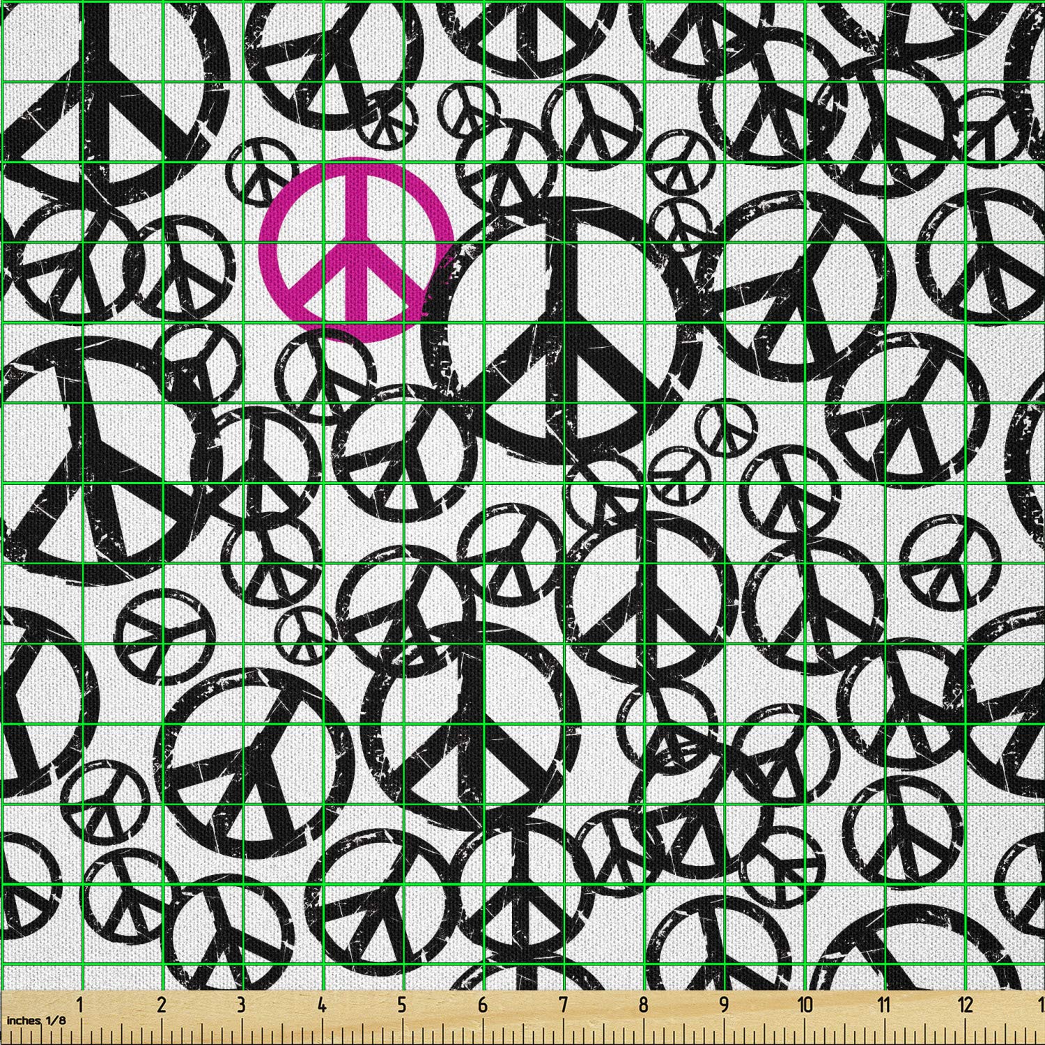 Groovy Grunge Peace Signs Microfiber Fabric by The Yard - 1960s Inspired Pink & Black Arts & Crafts Textile (10 Yards) for DIY Home Decor, Quilting, and Upholstery Projects