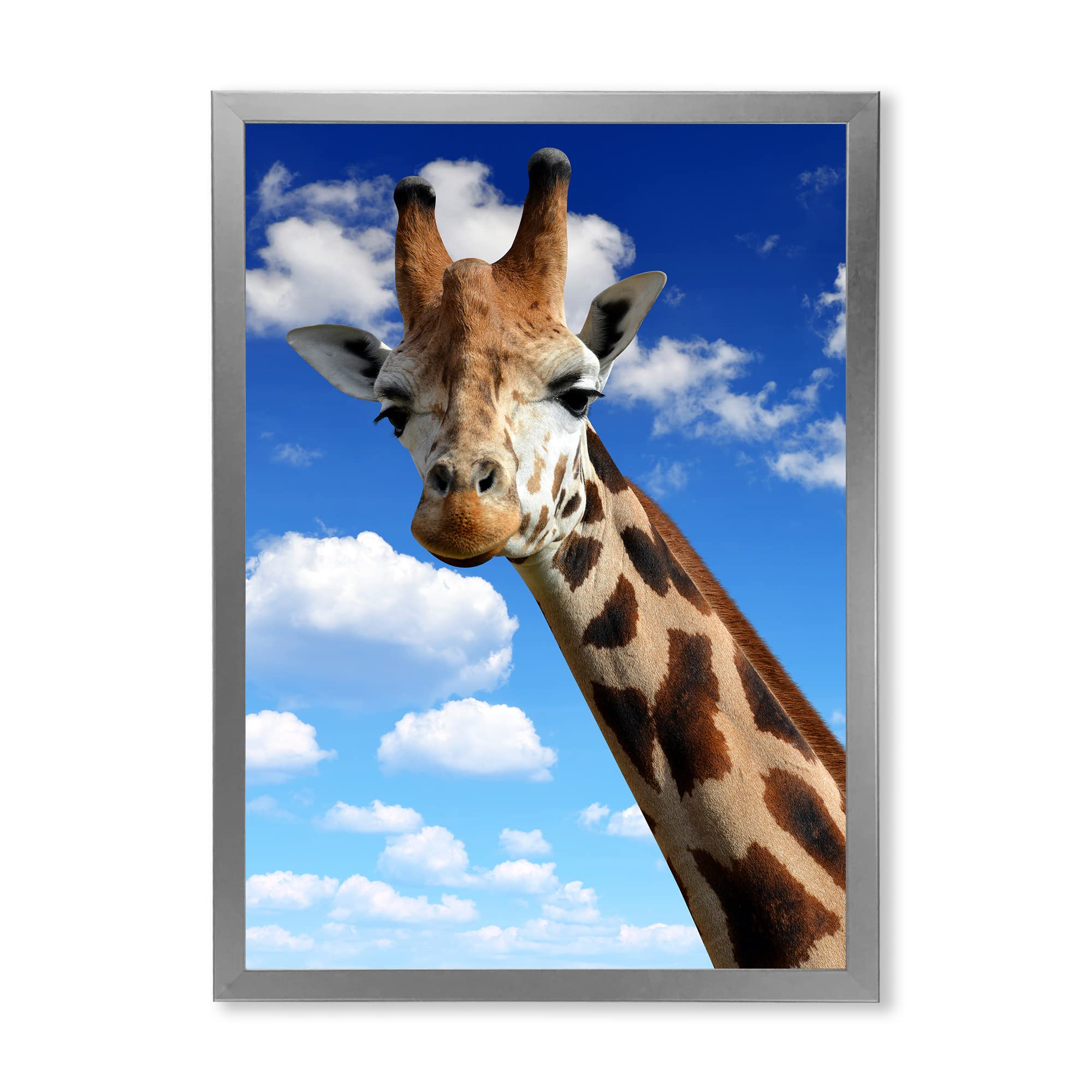 Giraffe Portrait Framed Wall Art - Blue Sky Farmhouse Decor for Living Room, Bedroom & Office