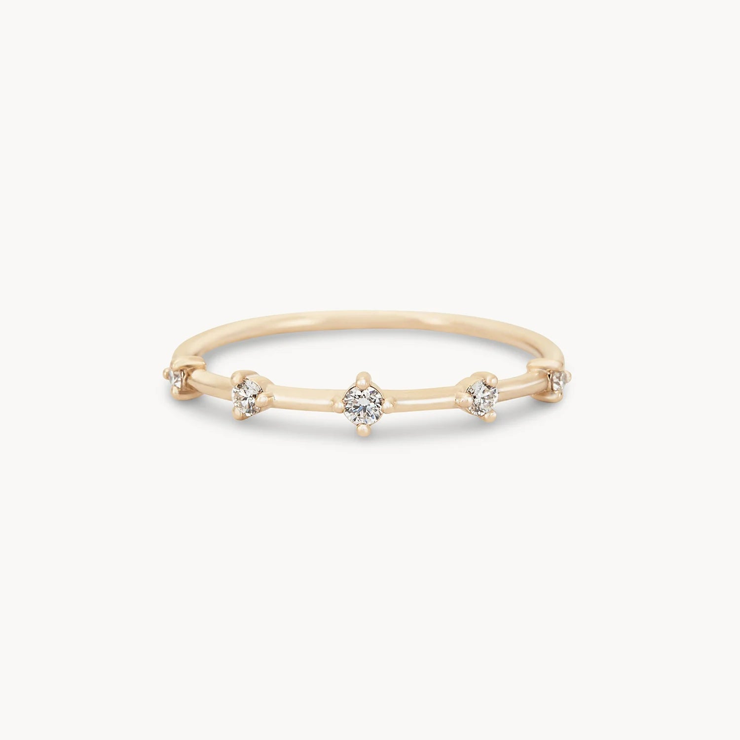 14K Yellow Gold White Diamond Stars Align Ring - Elegant Celestial Jewelry for Engagement, Wedding & Anniversary Gifts
