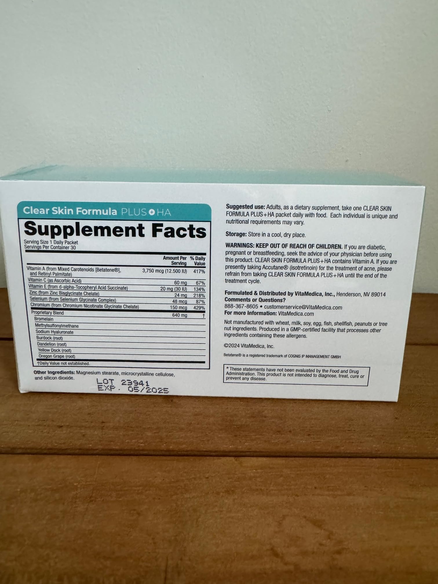 Vitamedica Clear Skin Formula with Hyaluronic Acid - 30-Day Supply of Daily Skin Care Supplement Packets for Acne & Blemish Control - Perfect for Teenagers & Adults with Oily or Problem Skin