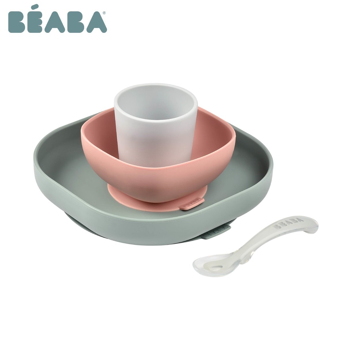 Beaba Silicone Baby Feeding Set (4-Piece) - Soft, Safe & BPA-Free Utensils for Toddlers - Perfect for Home, Travel & Daycare Use