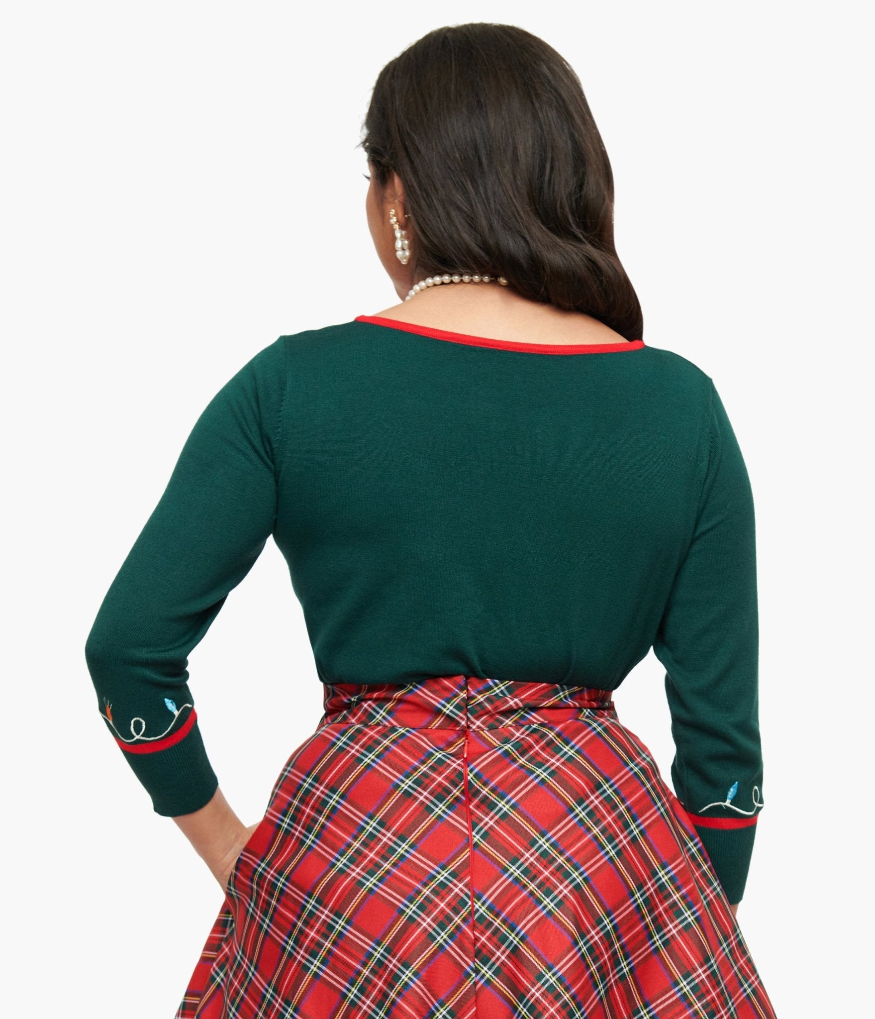 Vintage 1950s Green Holiday Lights Crop Cardigan - Retro Christmas Sweater for Women | Perfect for Holiday Parties, Festive Gatherings & Christmas Photo Shoots
